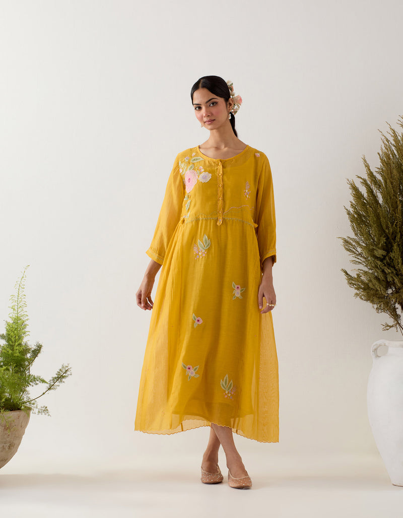 Mustard floral Applique dress