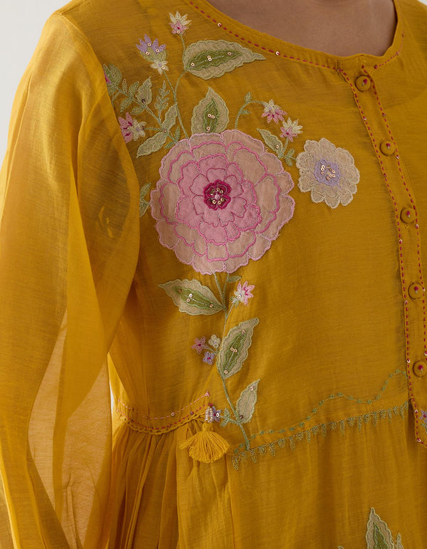 Mustard floral Applique dress