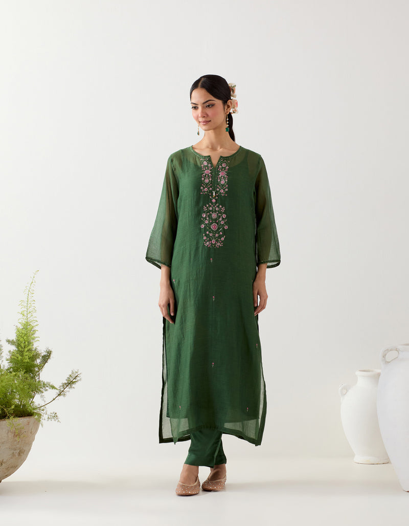 Bottle green pendant kurta set