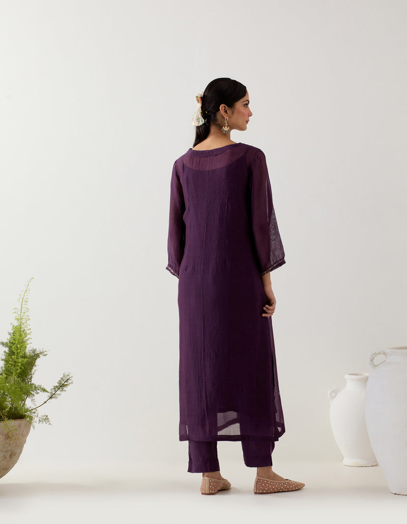 Purple mughal buta kurta set