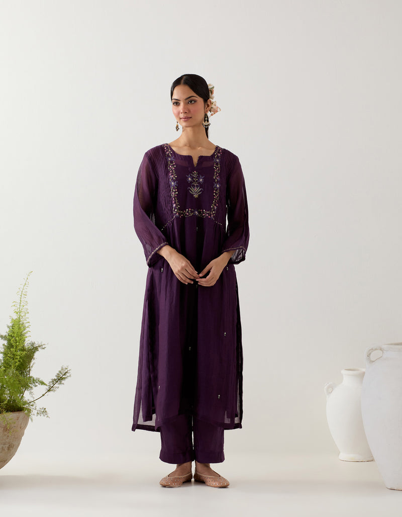 Purple mughal buta kurta set