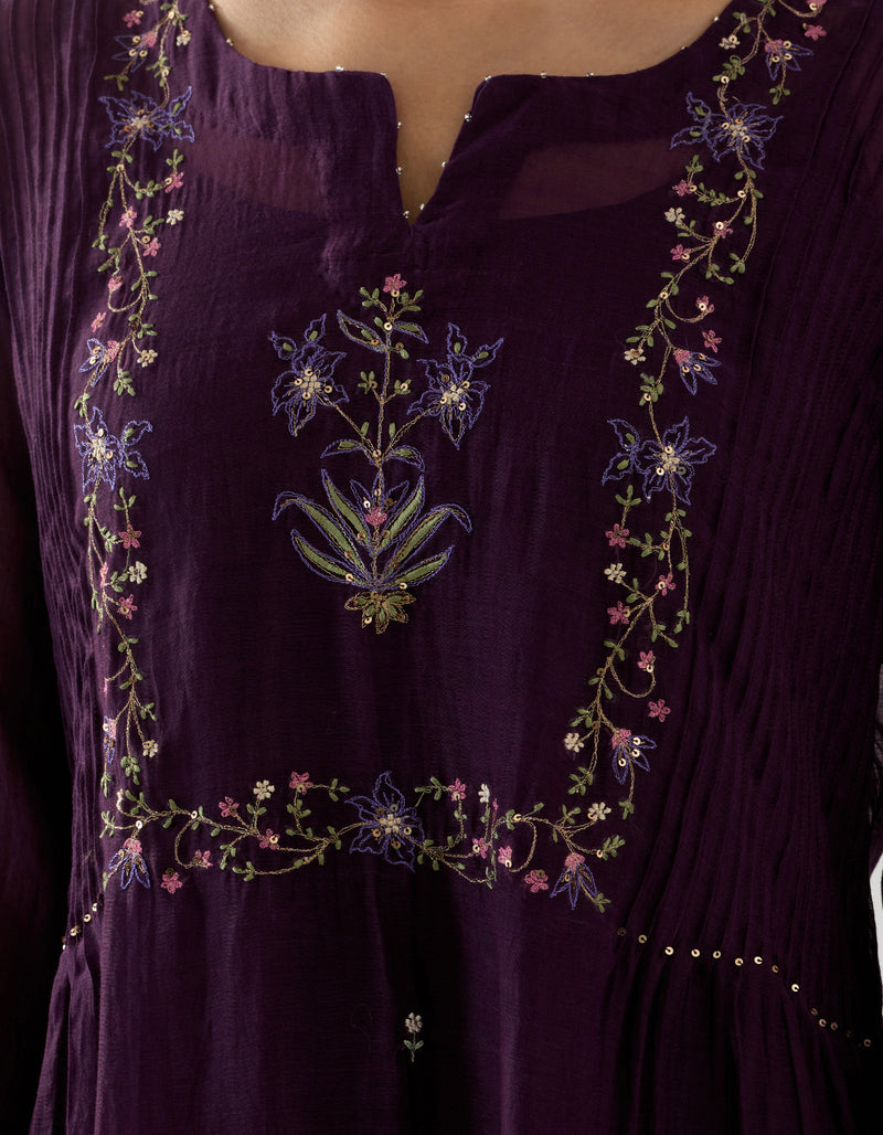 Purple mughal buta kurta set