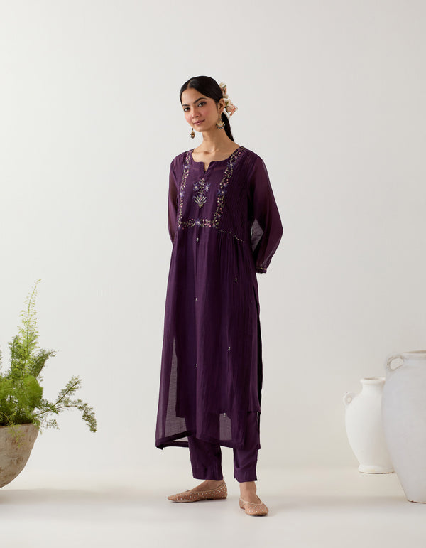 Purple mughal buta kurta set