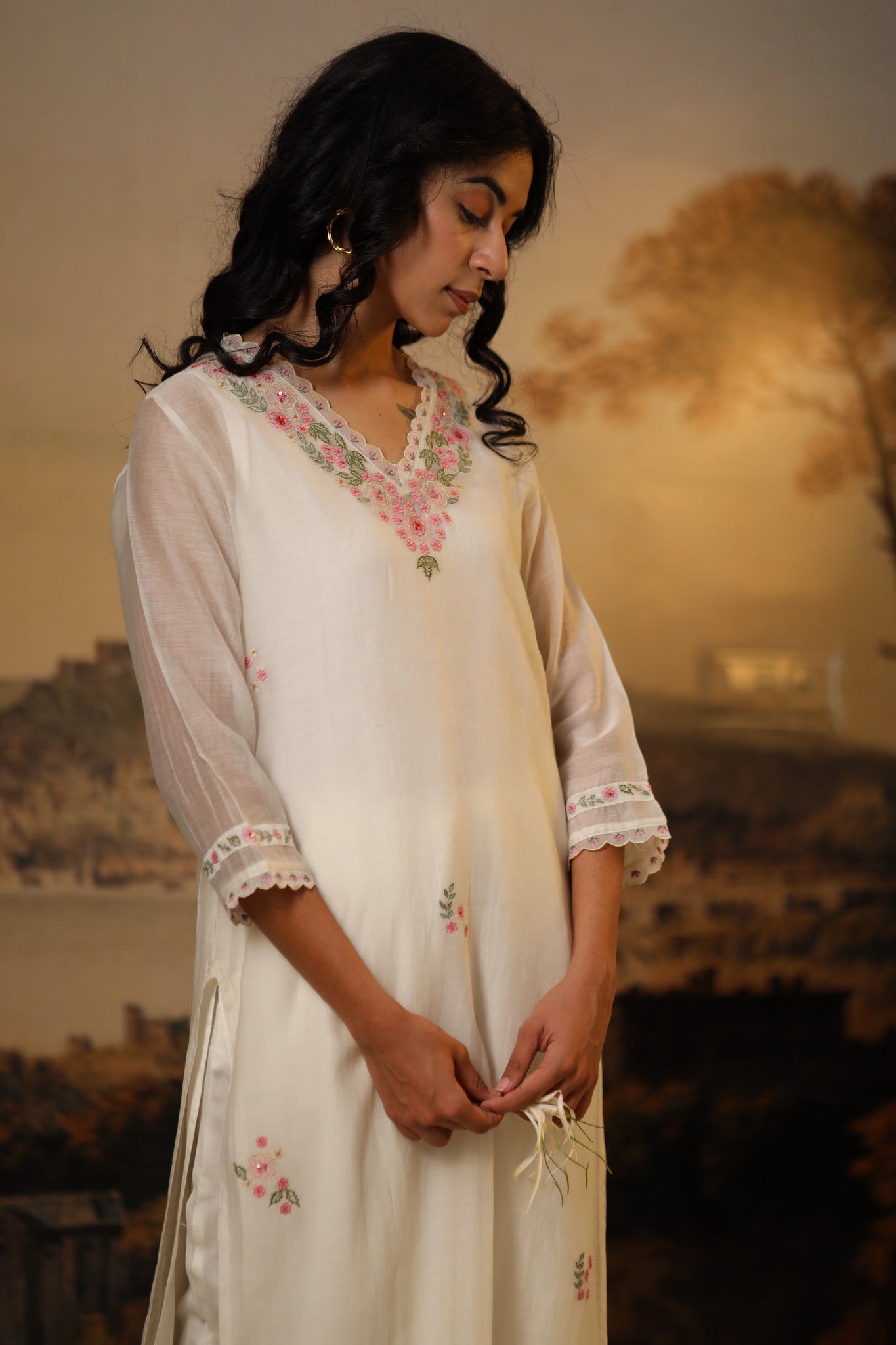 Ivory White Rangoon kurta set with dupatta
