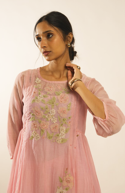 Blush pink applique kurta set with Duppata
