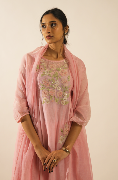 Blush pink applique kurta set with Duppata