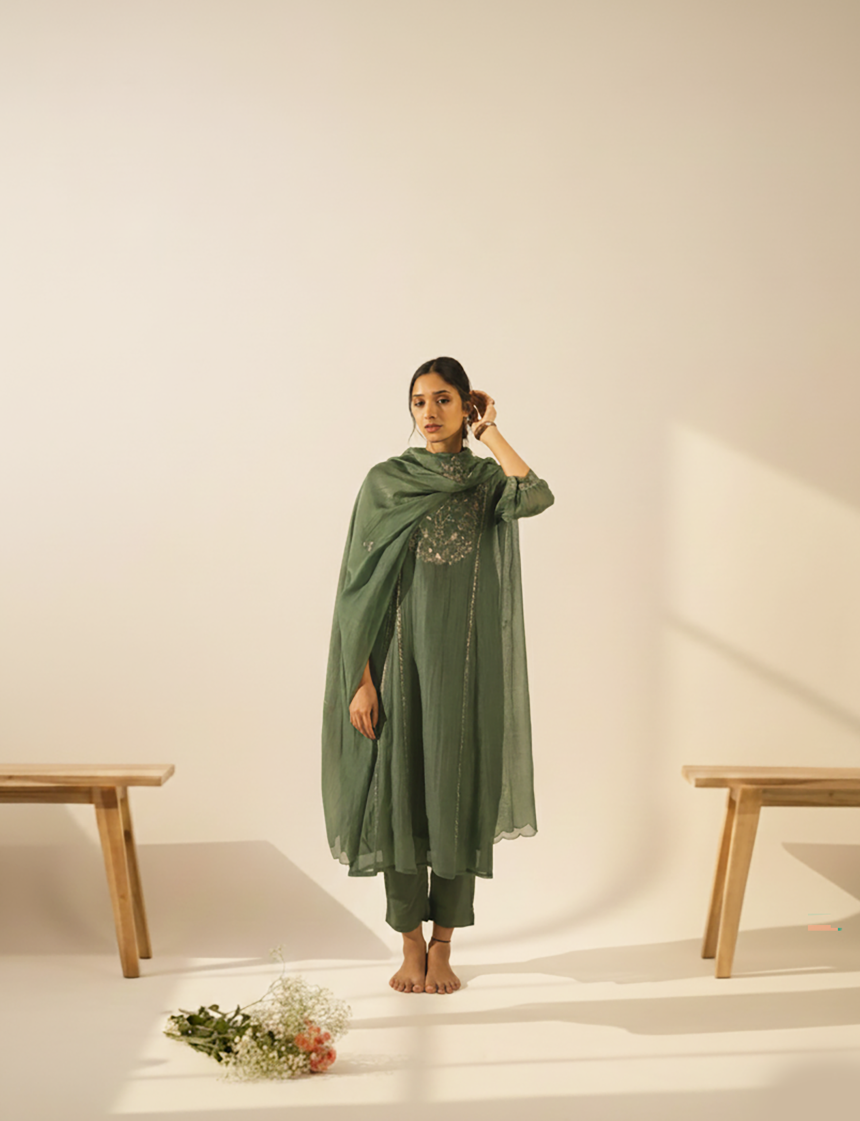 Bottle green midnight kurta set with duppata