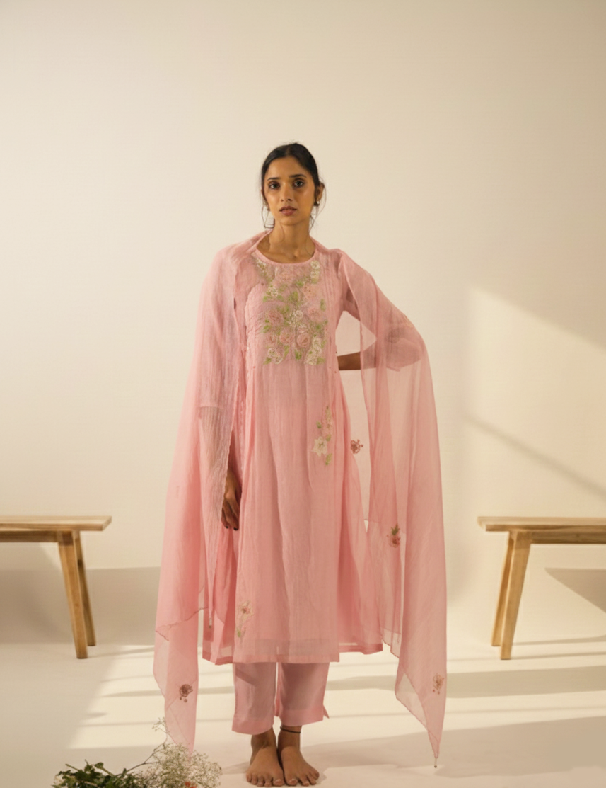 Blush pink applique suit set with Duppata