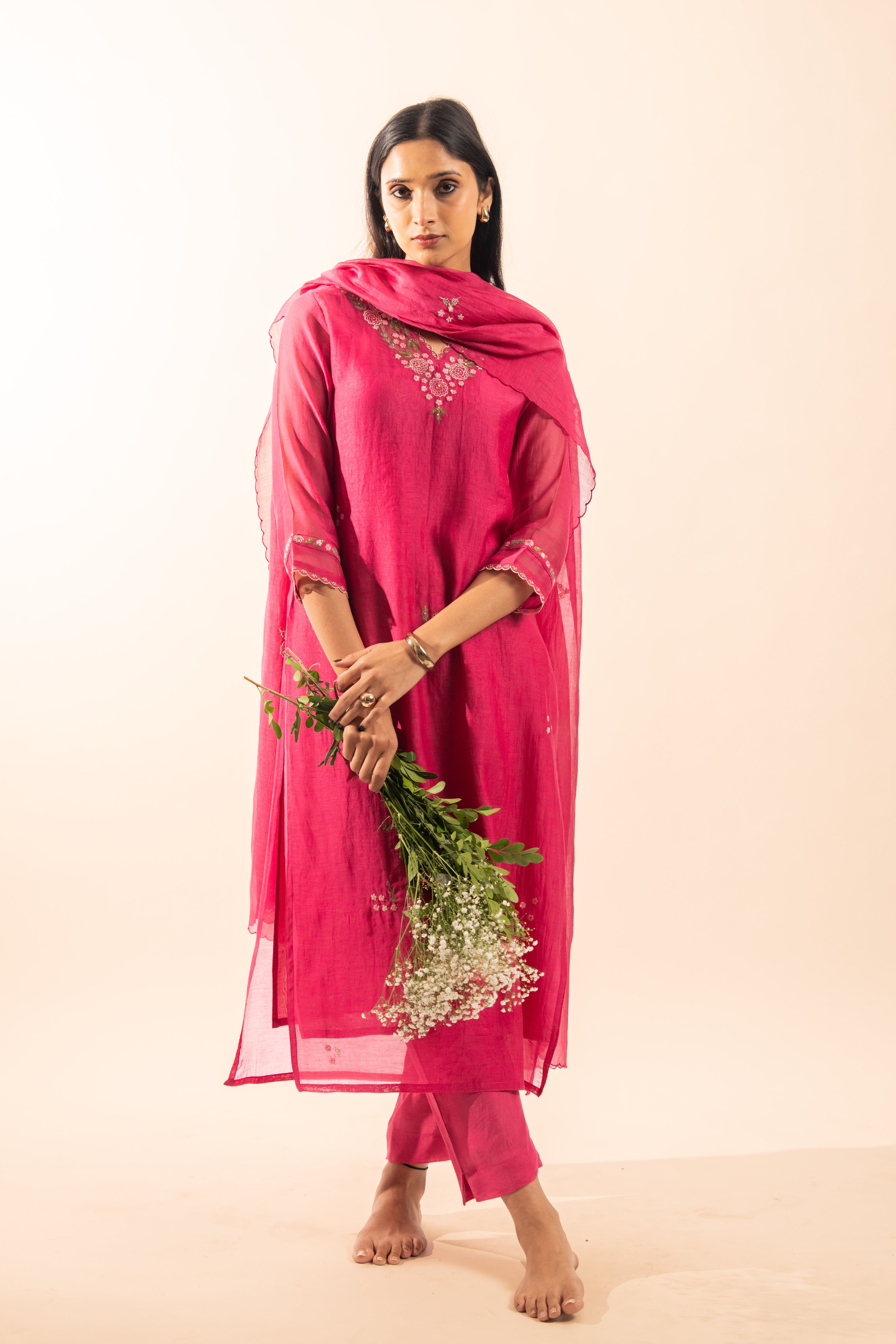 Rani pink rangoon bail kurta set with duppata