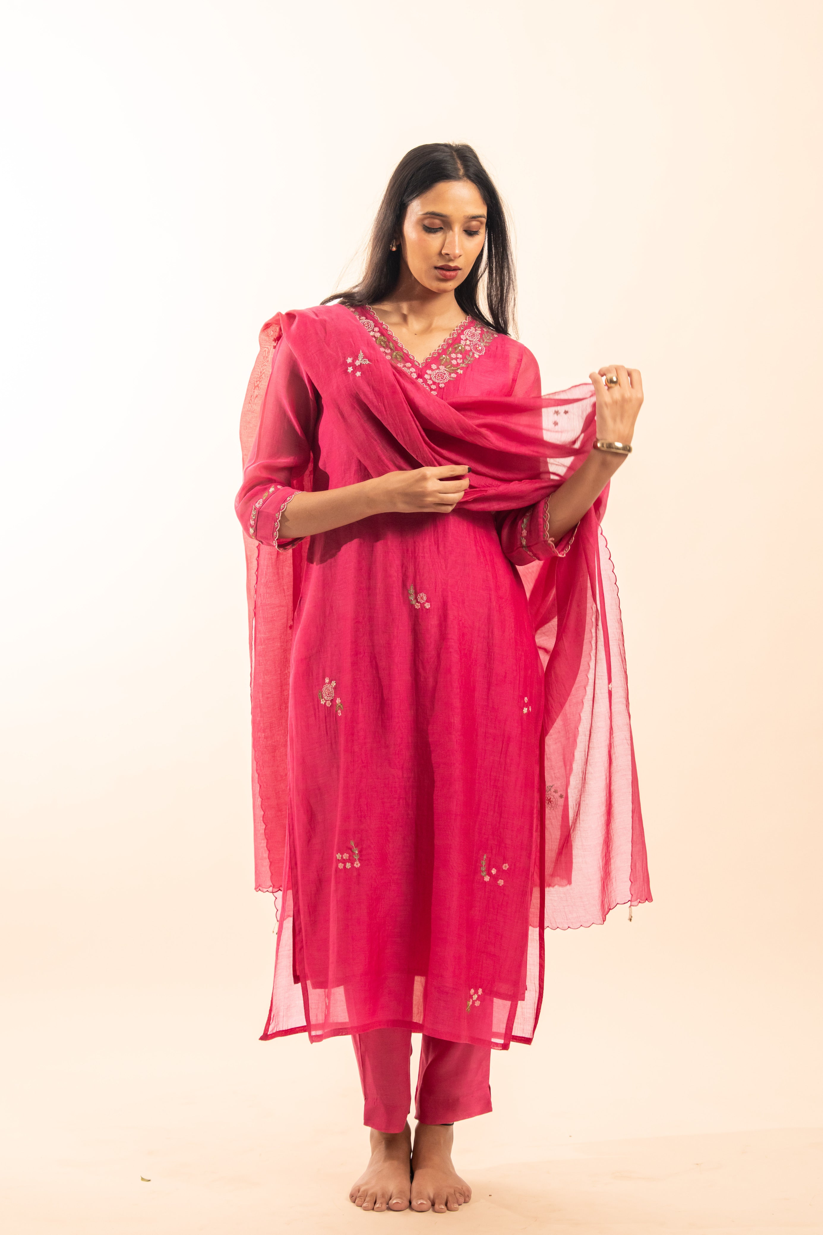 Rani pink rangoon bail suit set with duppata