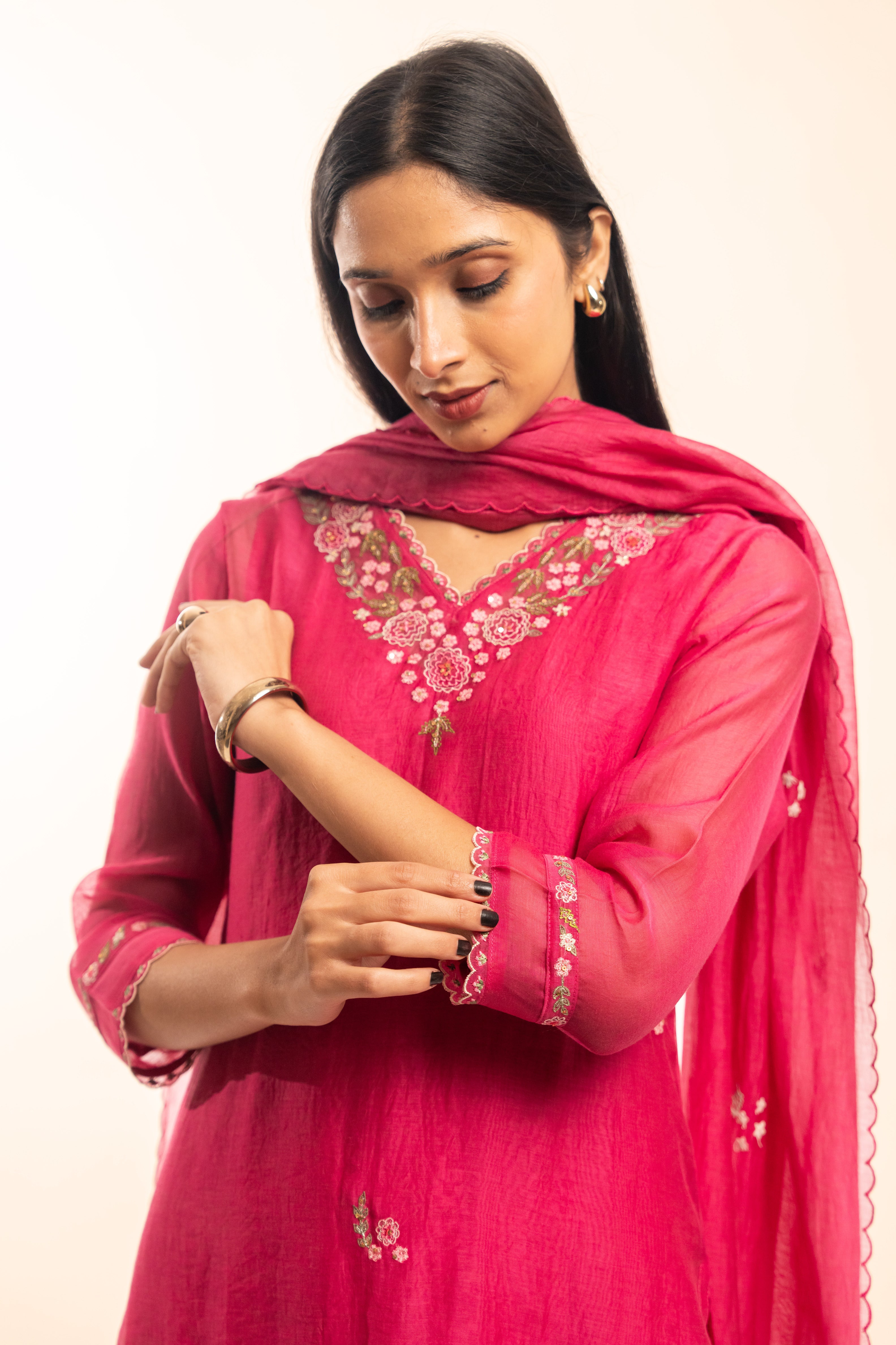 Rani pink rangoon bail suit set with duppata