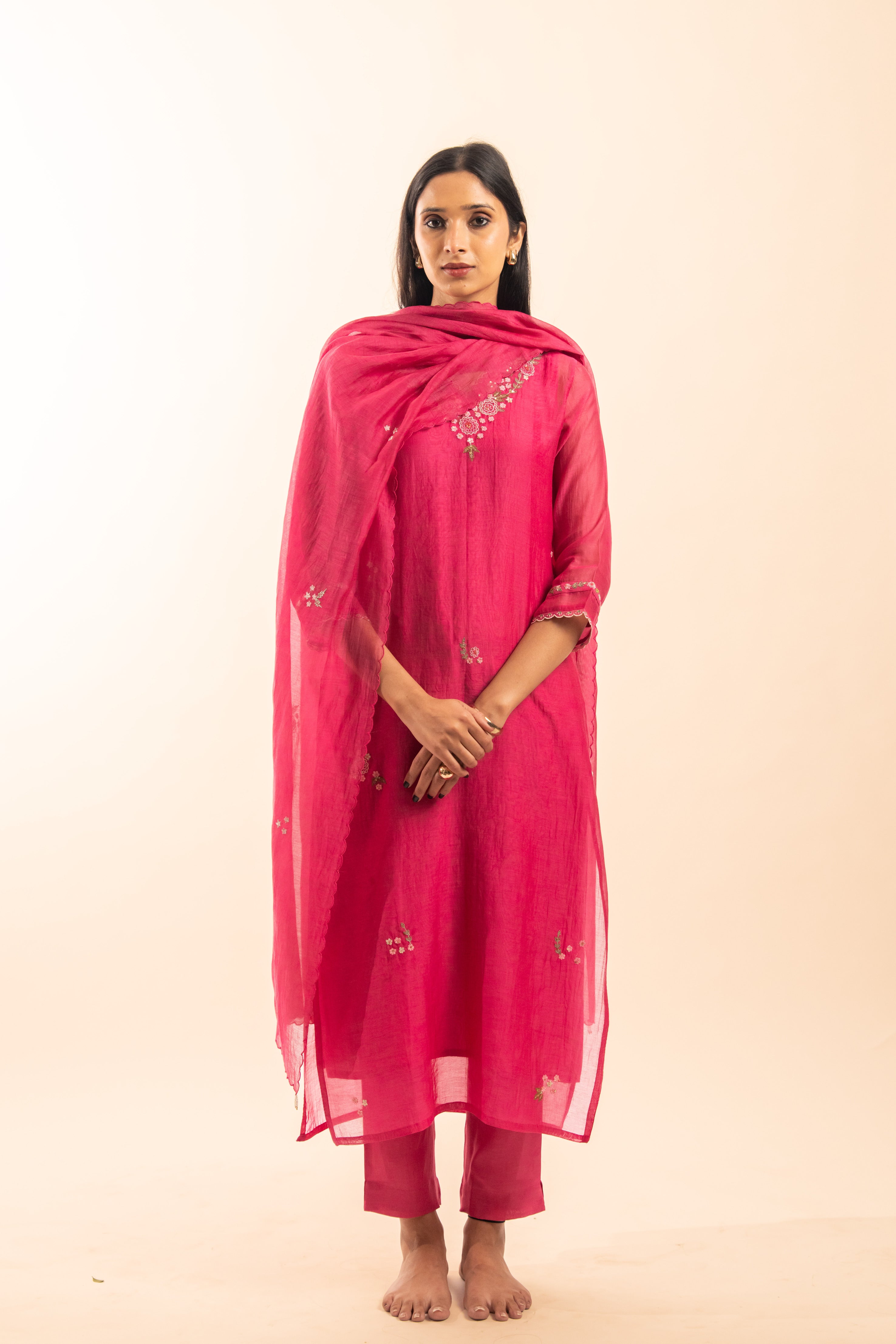 Rani pink rangoon bail suit set with duppata