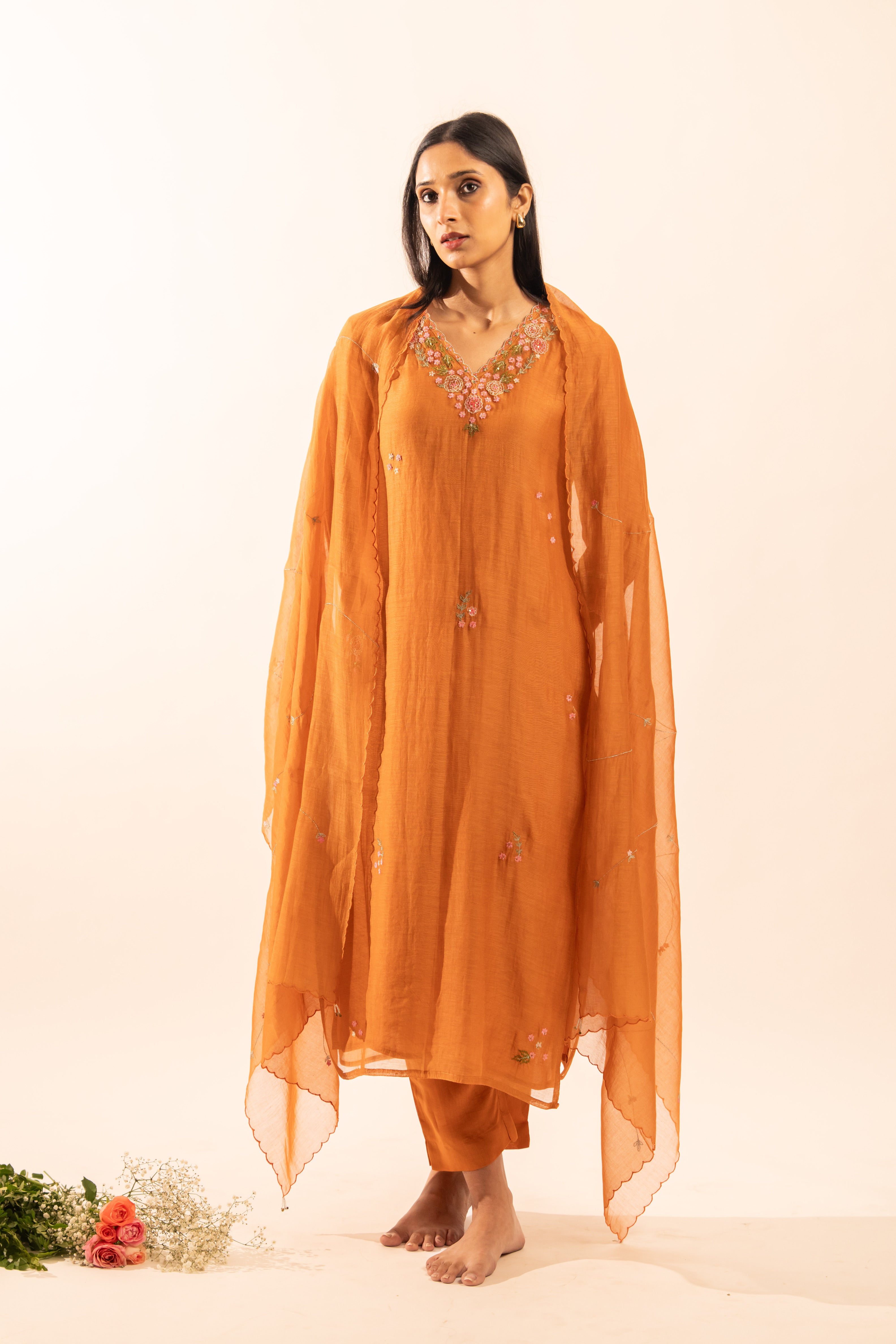 Rust orange Rangoon bail suit set with duppata