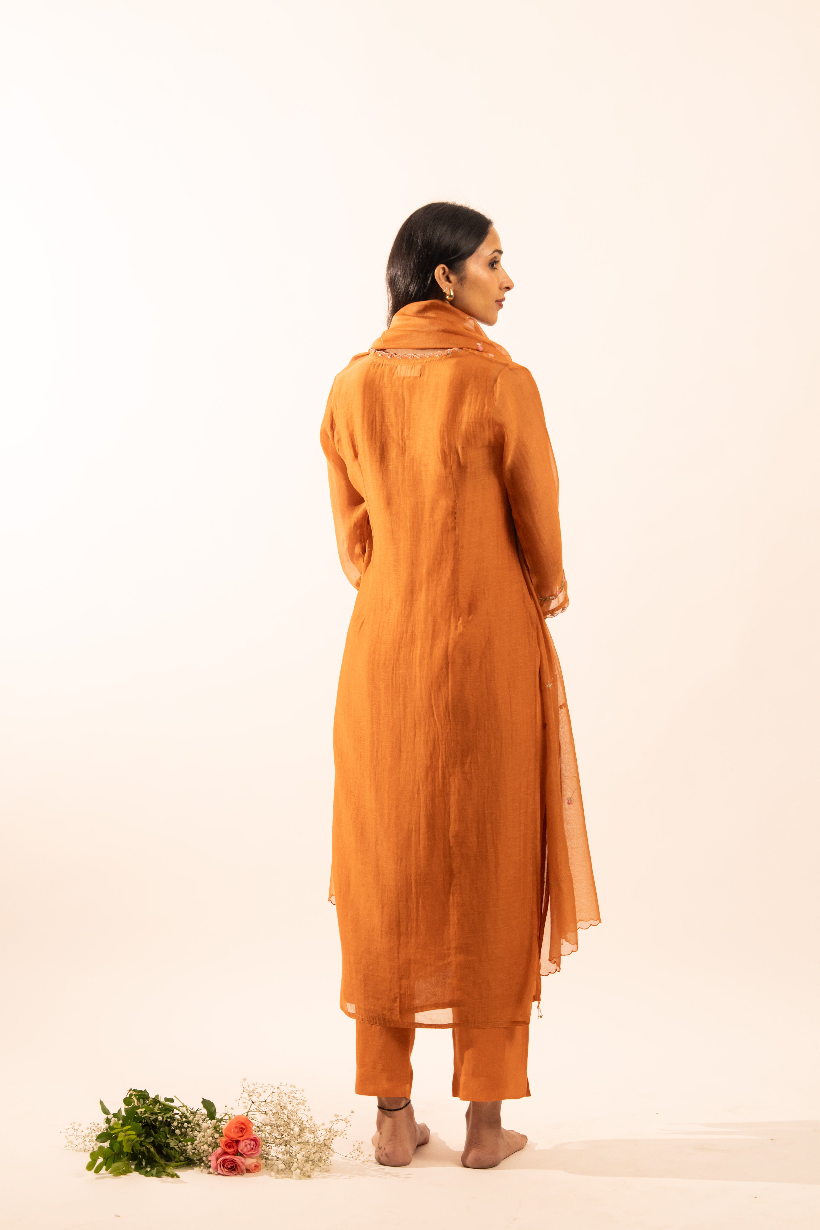 Rust orange Rangoon bail suit set with duppata