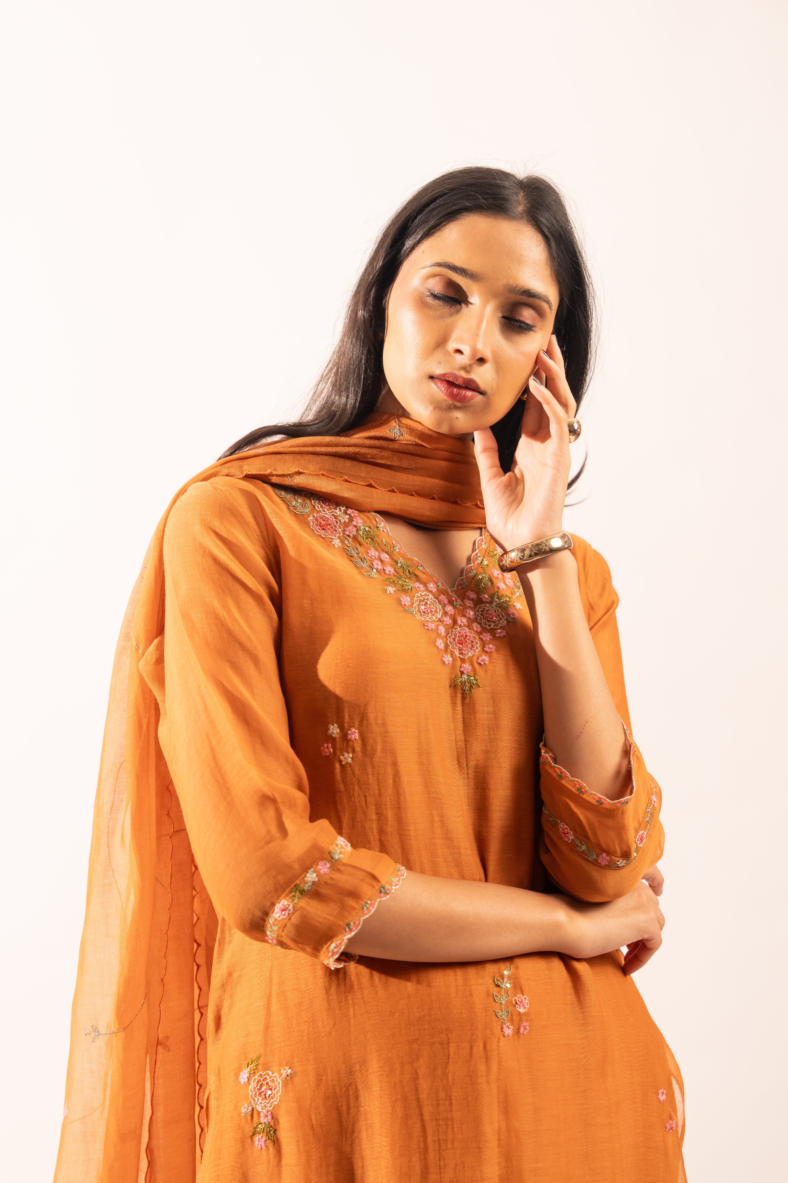 Rust orange Rangoon bail suit set with duppata