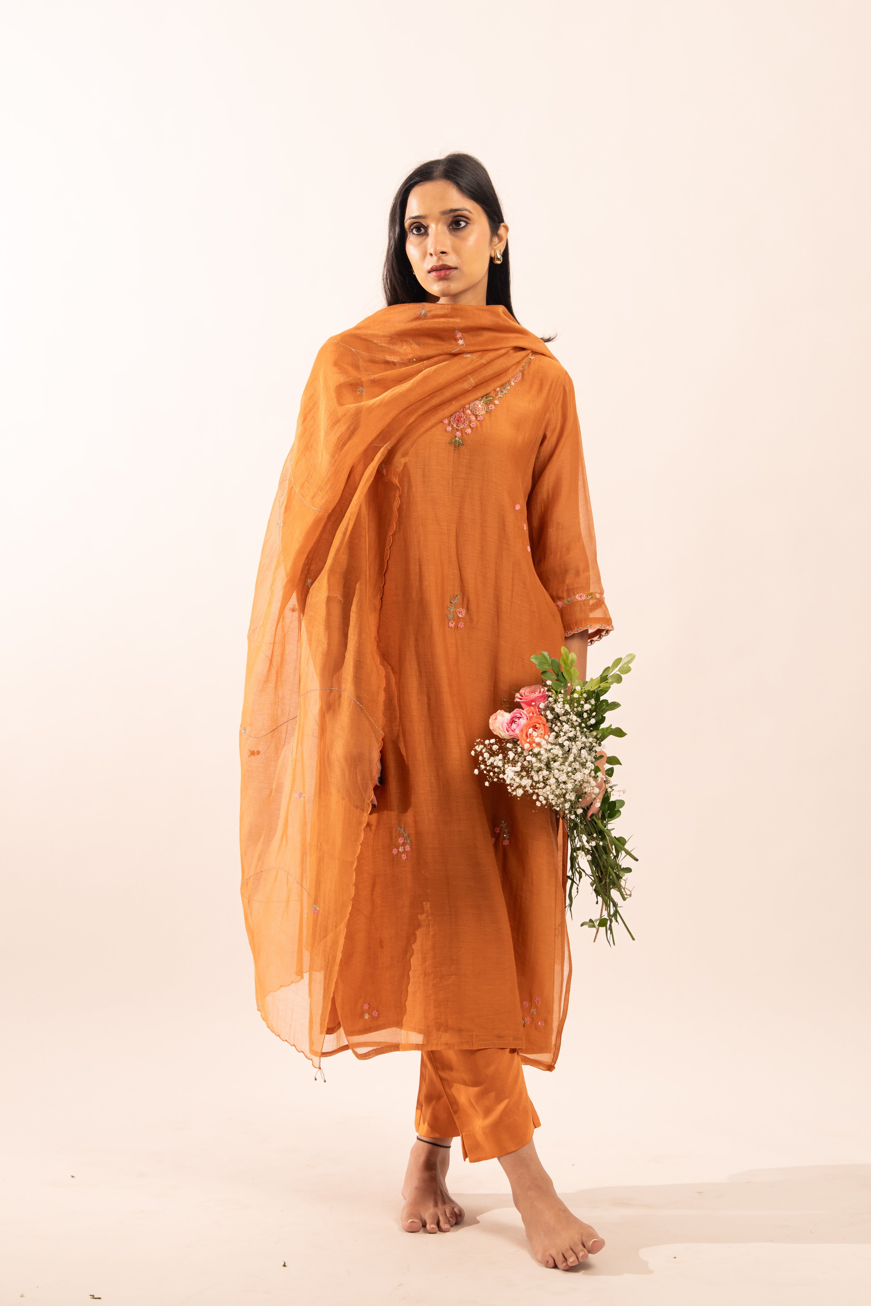 Rust orange Rangoon bail suit set with duppata
