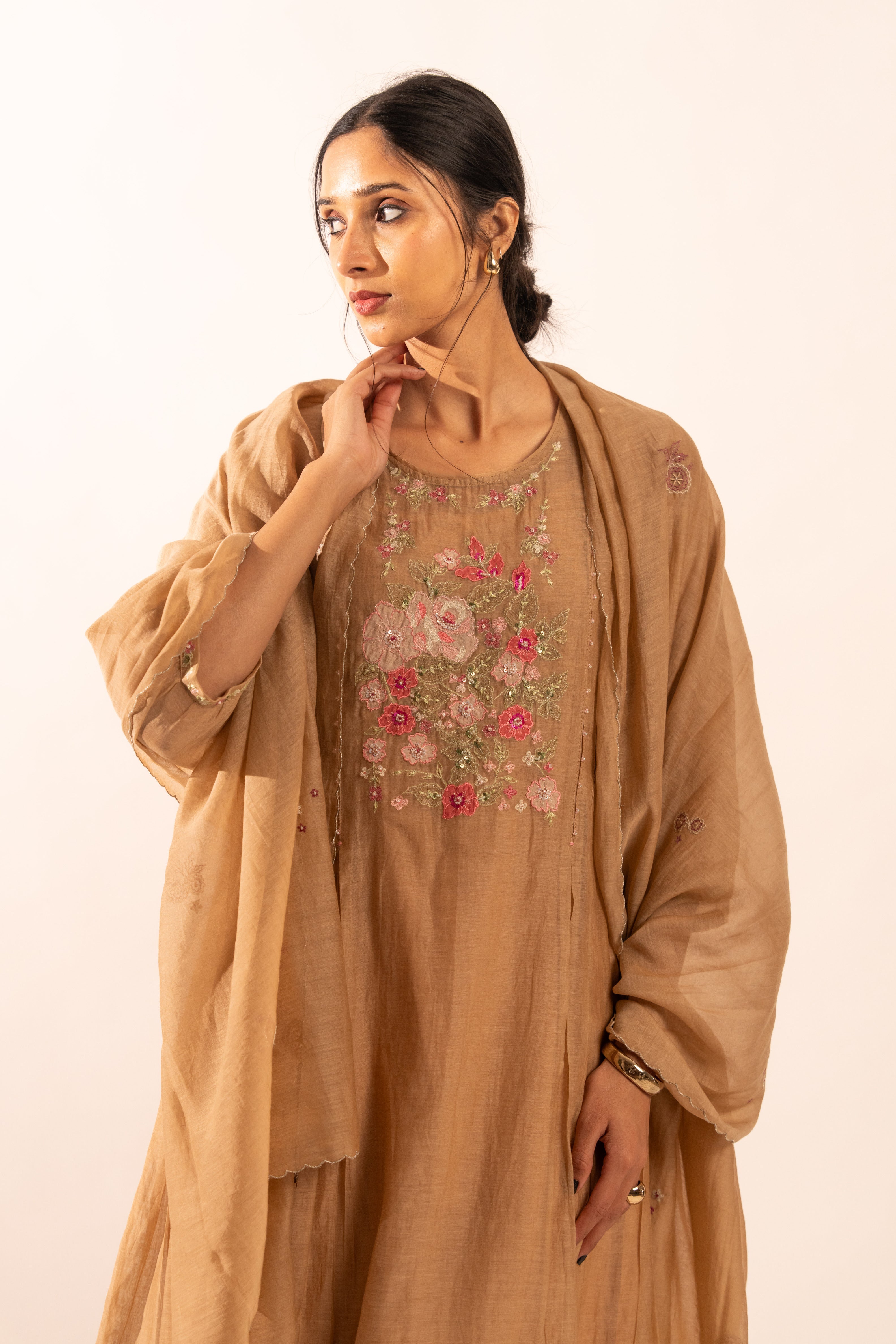 Chiku Floral applique Chanderi suit set with duppata