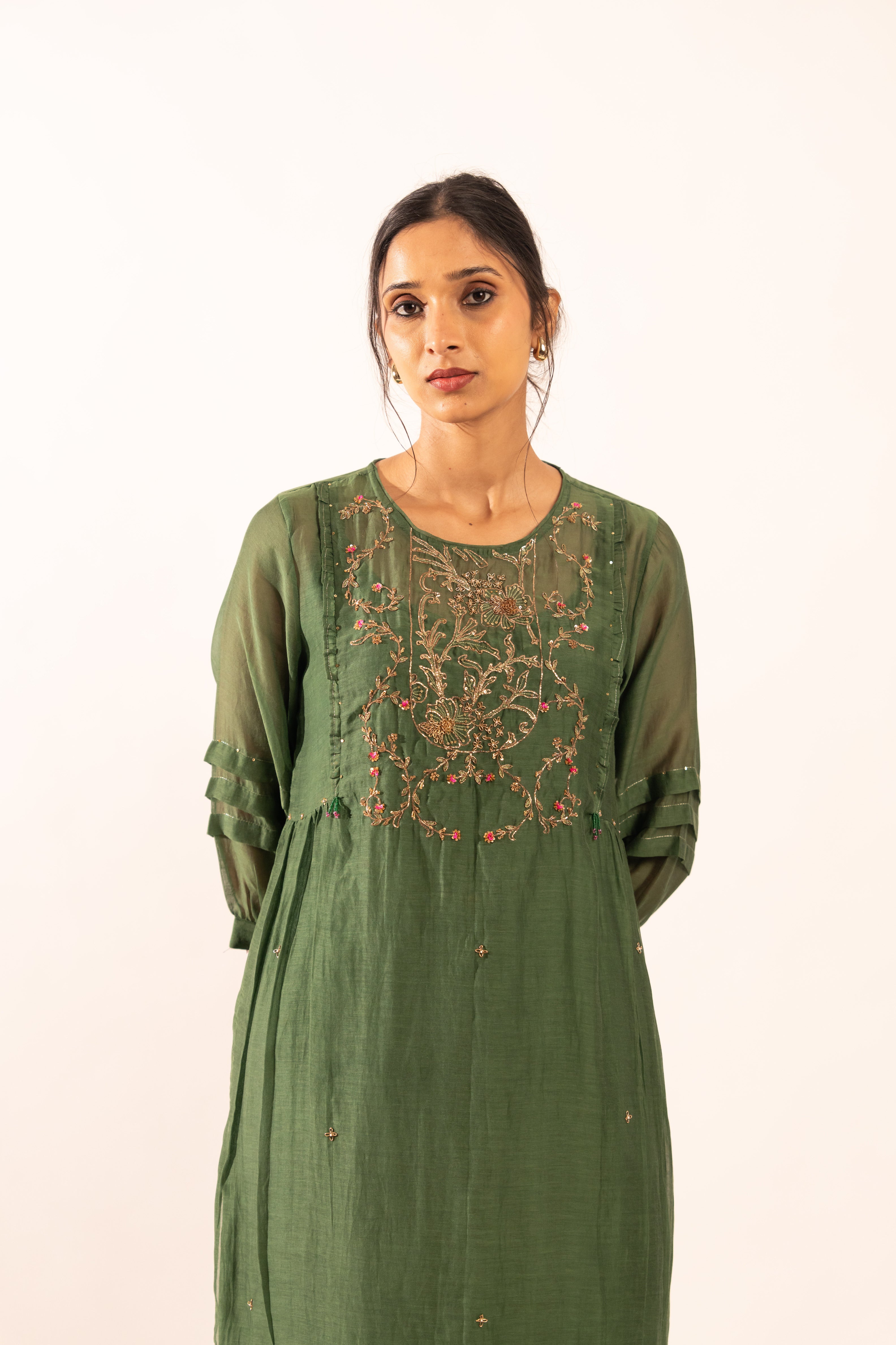 Bottle green victorian suit set with duppata