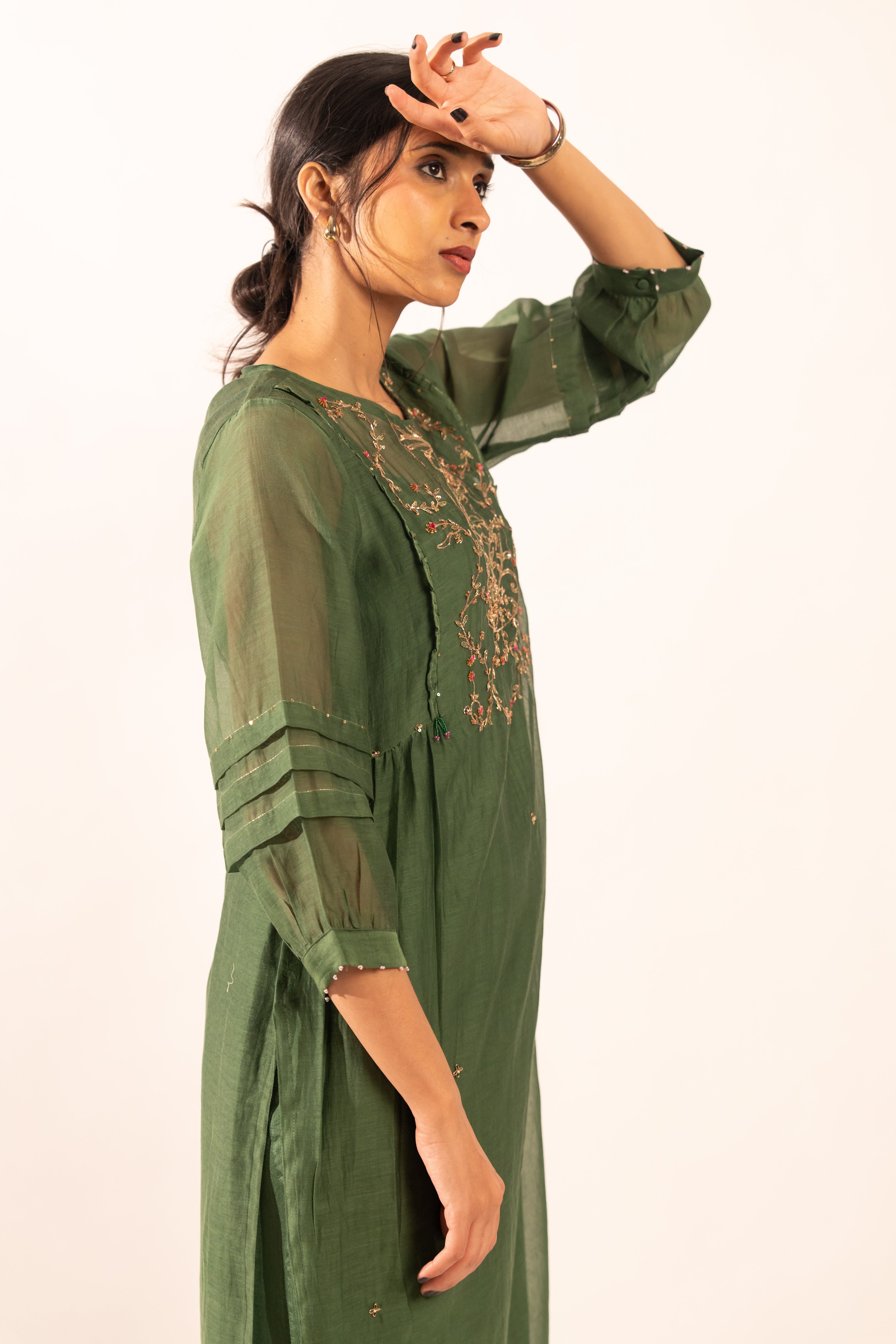 Bottle green victorian suit set with duppata