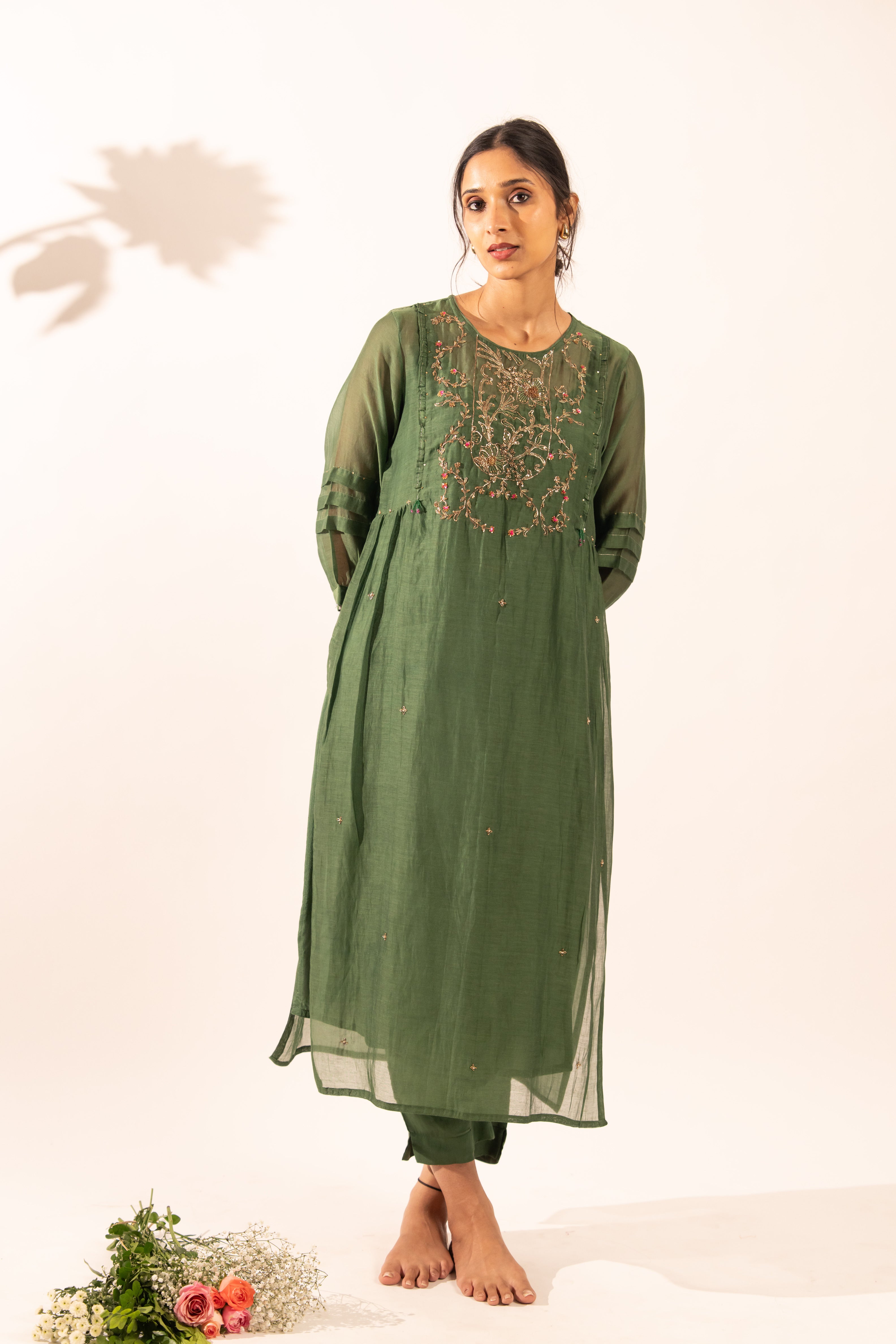 Bottle green victorian suit set with duppata