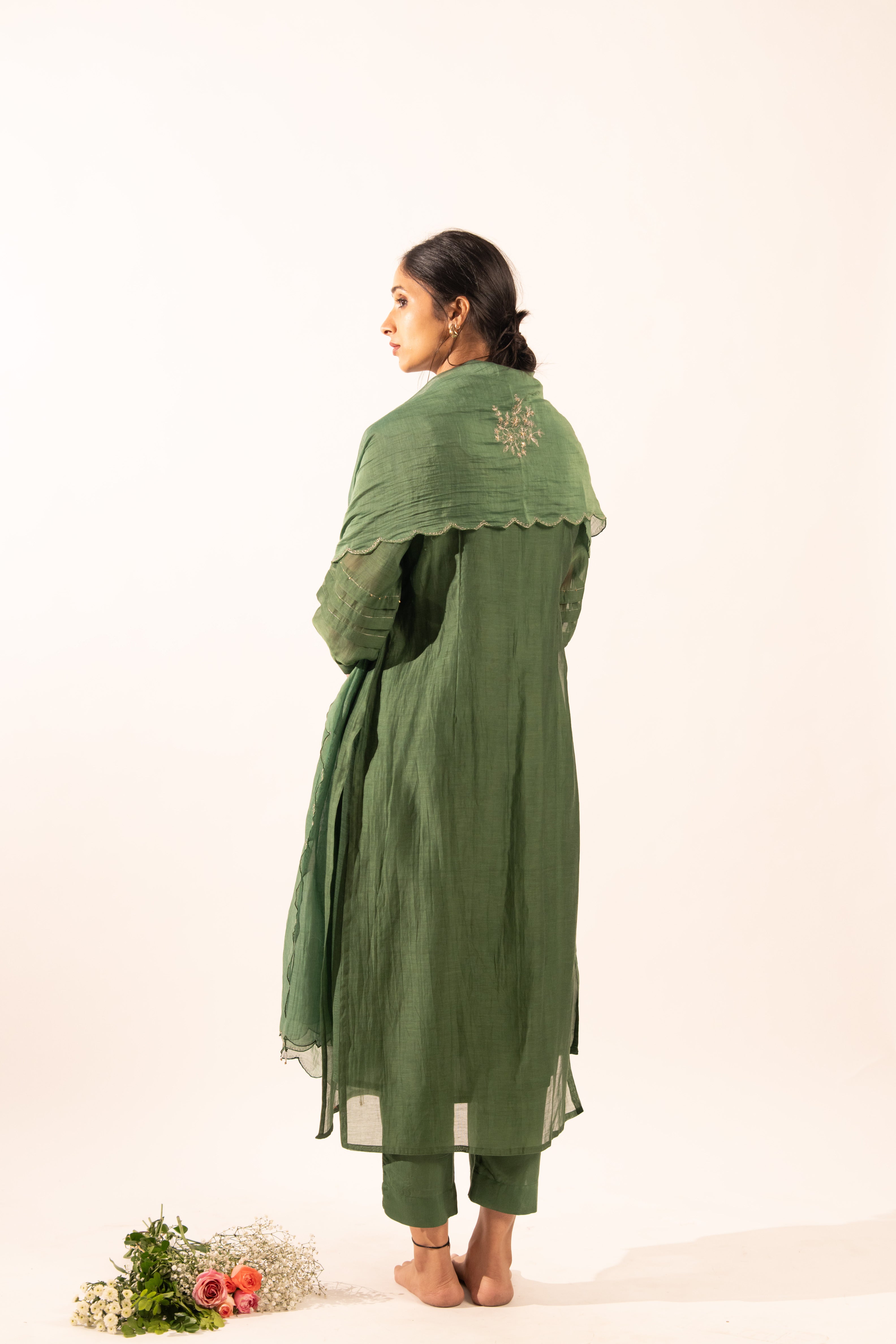 Bottle green victorian suit set with duppata