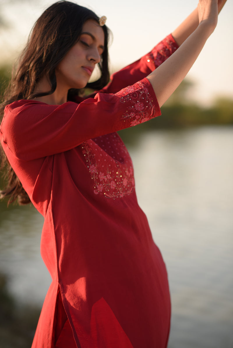 Maroon Juhi Yoke kurta