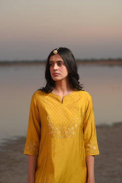 Mustard juhi phool kurta set