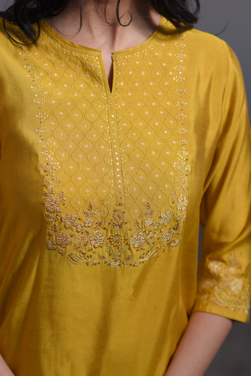 Mustard juhi phool kurta set