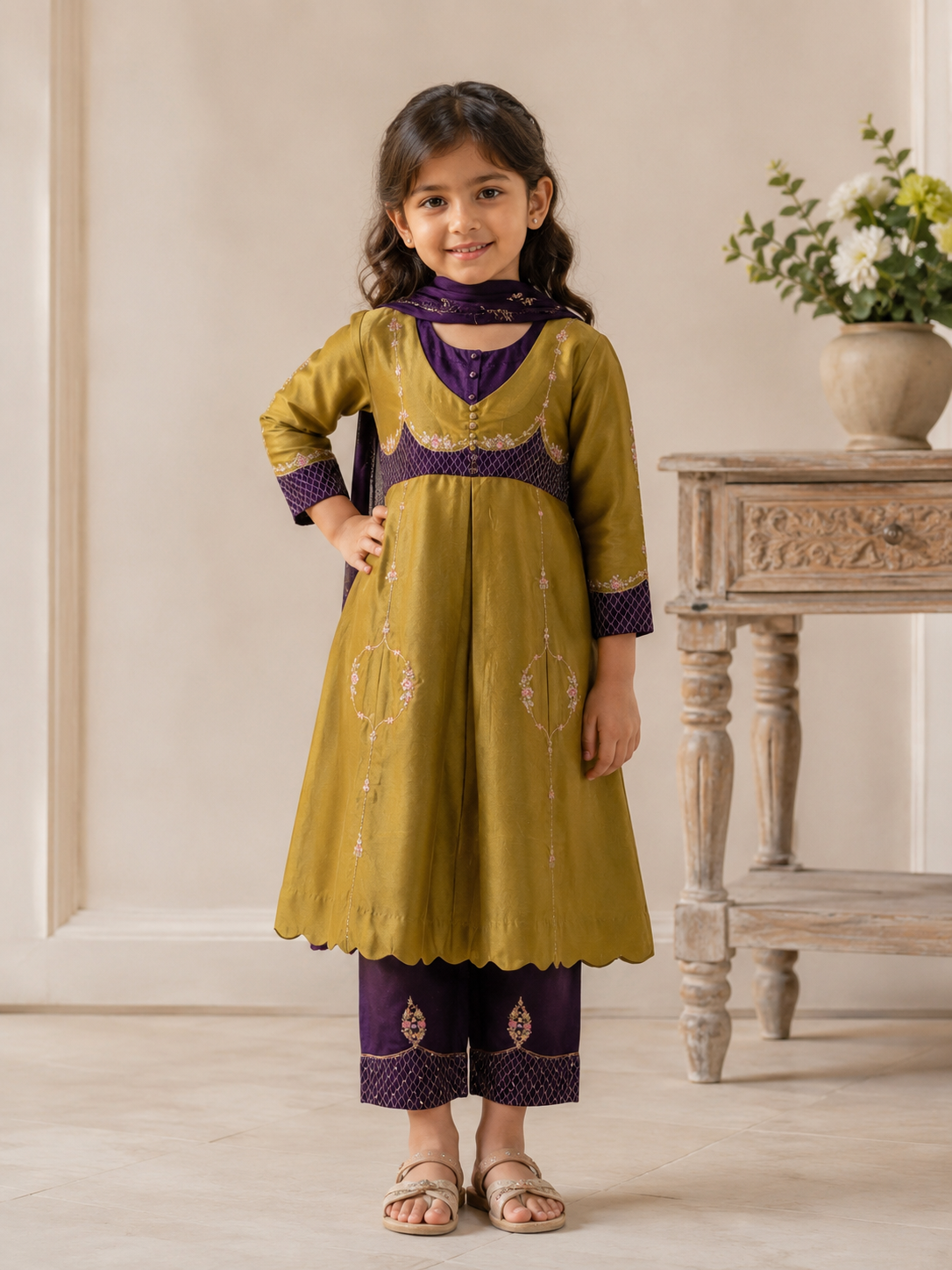 Kids MEHENDI GREEN PURPLE MASTANI SUIT SET