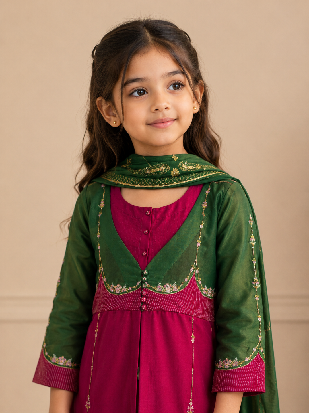kids bottle green rani pink mastani suit set