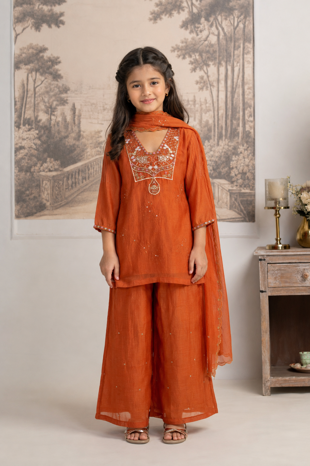 KIDS RUST ORANGE MATSYA TOP SET