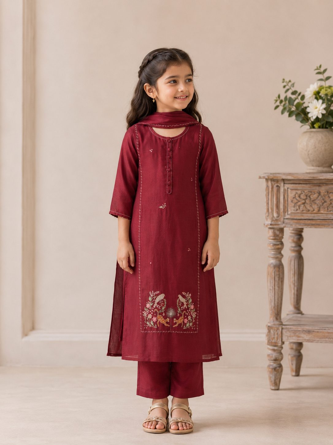 KIDS MAROON RED JUNGLE SUIT SET