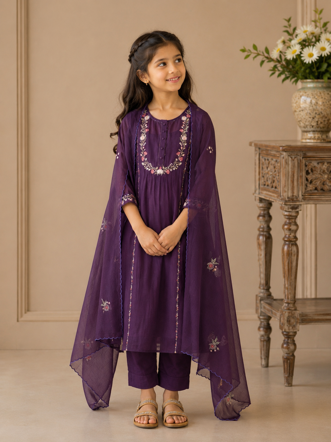 KIDS PURPLE CAMELLIA SUIT SET