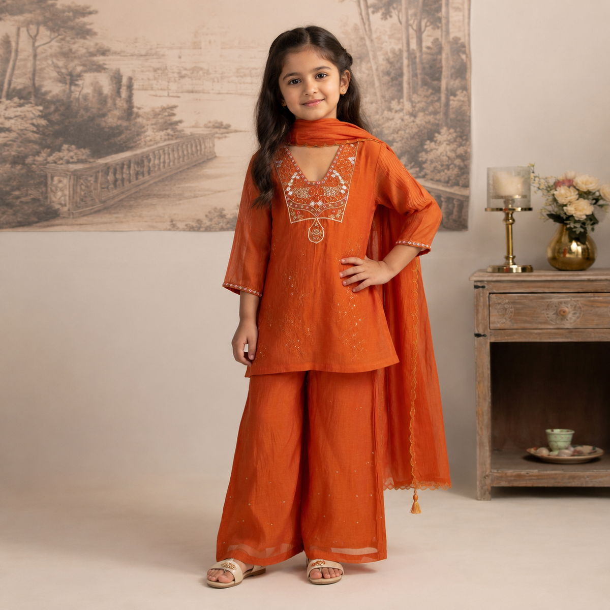 KIDS RUST ORANGE MATSYA TOP SET