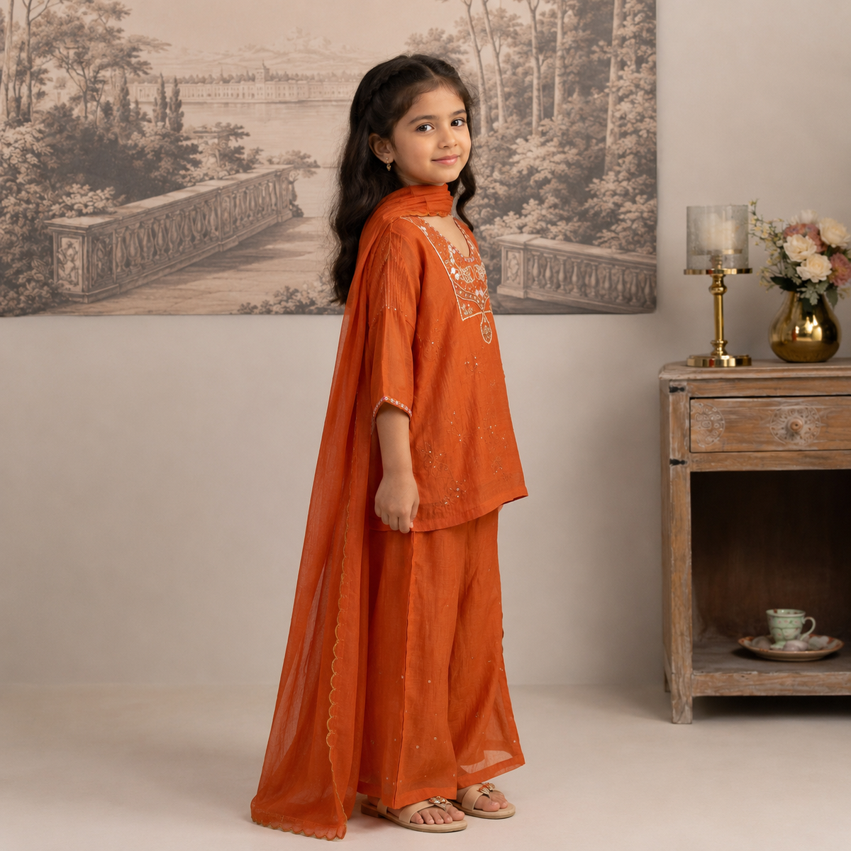 KIDS RUST ORANGE MATSYA TOP SET