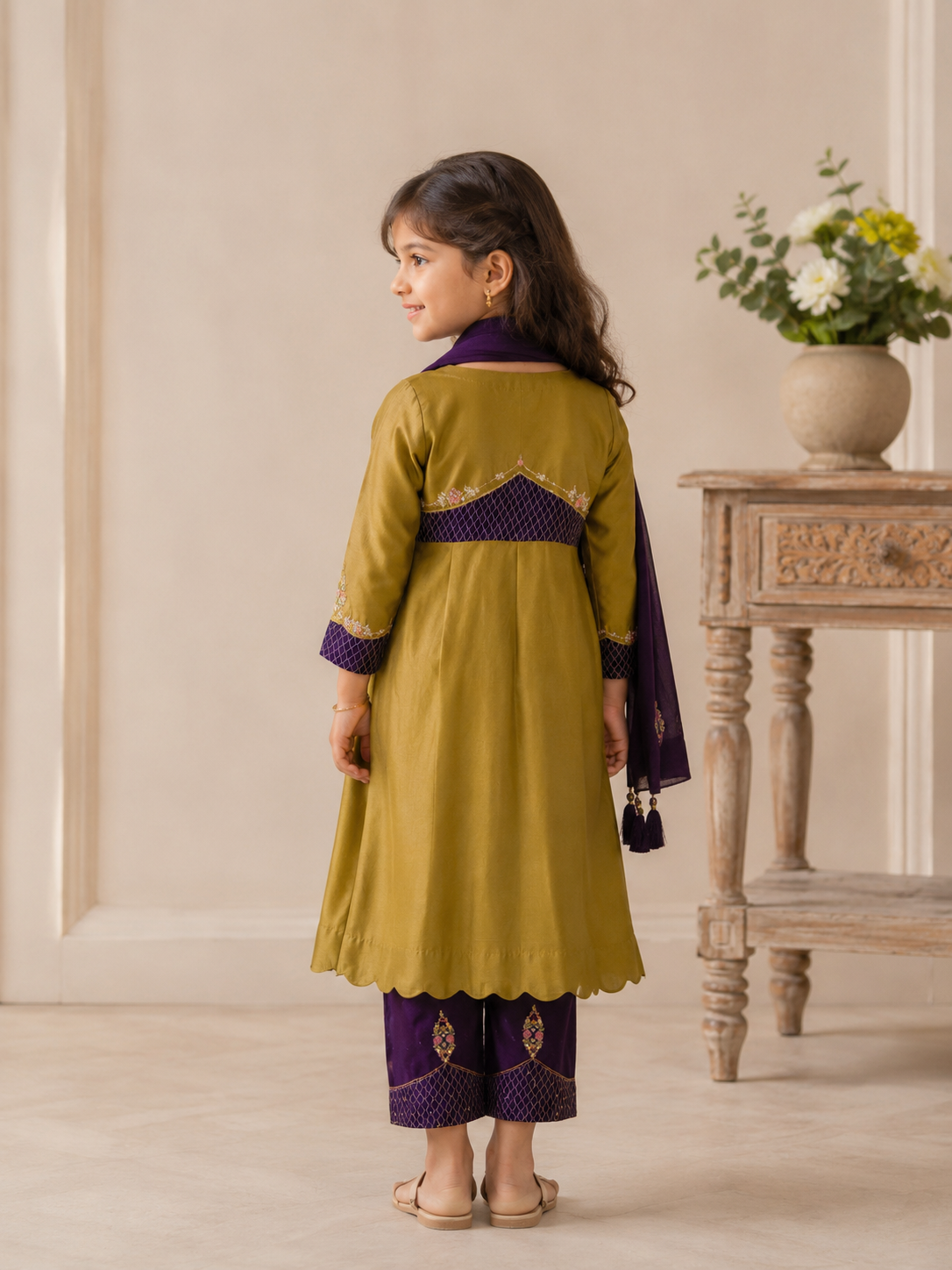 Kids MEHENDI GREEN PURPLE MASTANI SUIT SET