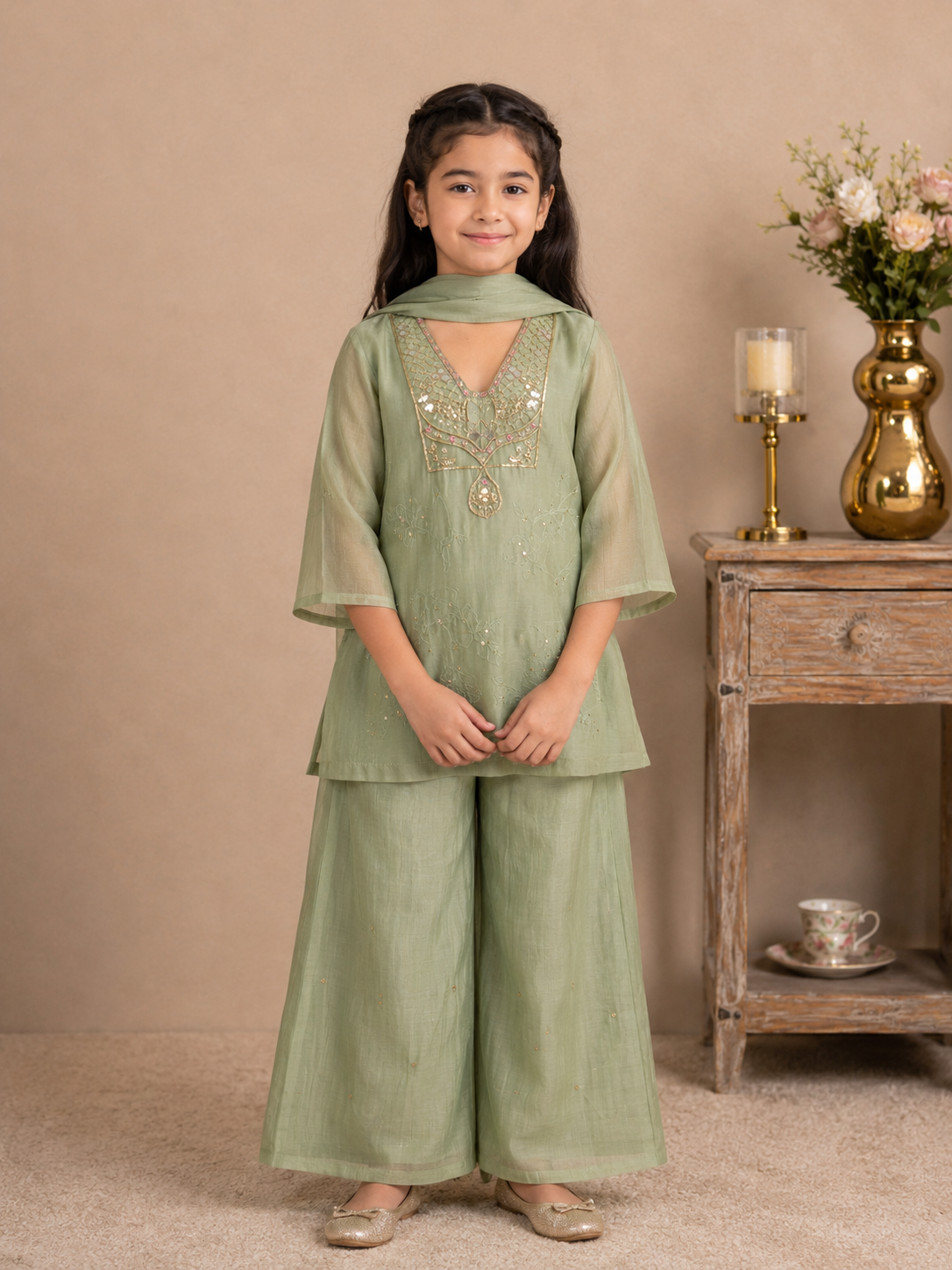 SEA GREEN MATSYA TOP PALAZZO WITH DUPATTA