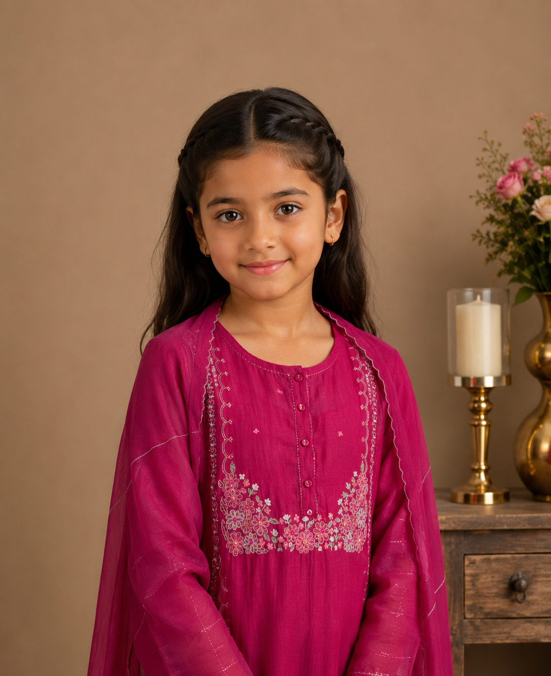 KIDS rani-pink-beaded-bageecha-suit-set