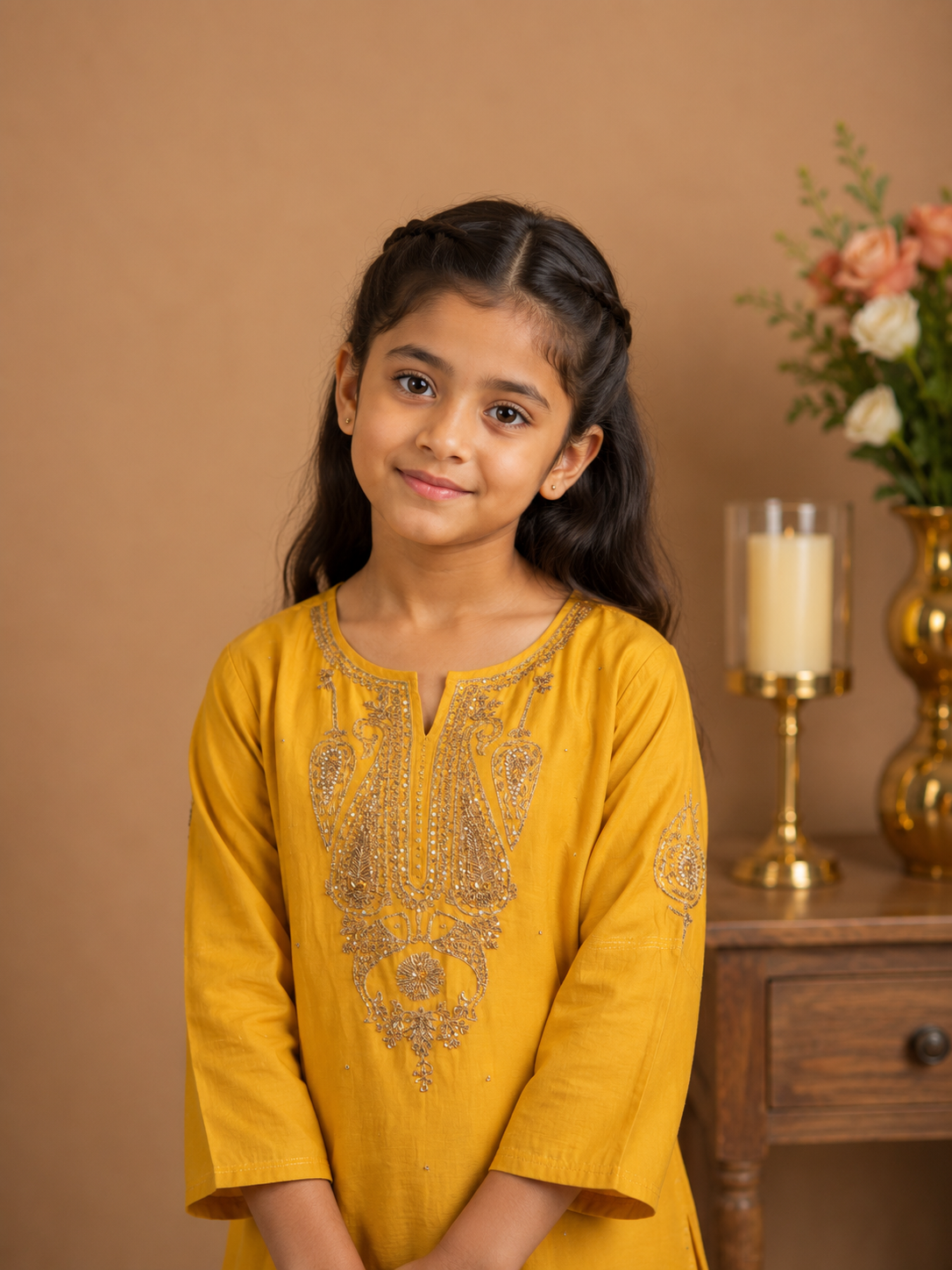 KIDS MUSTARD YELLOW MEENA TOP SET WITH DUPATTA