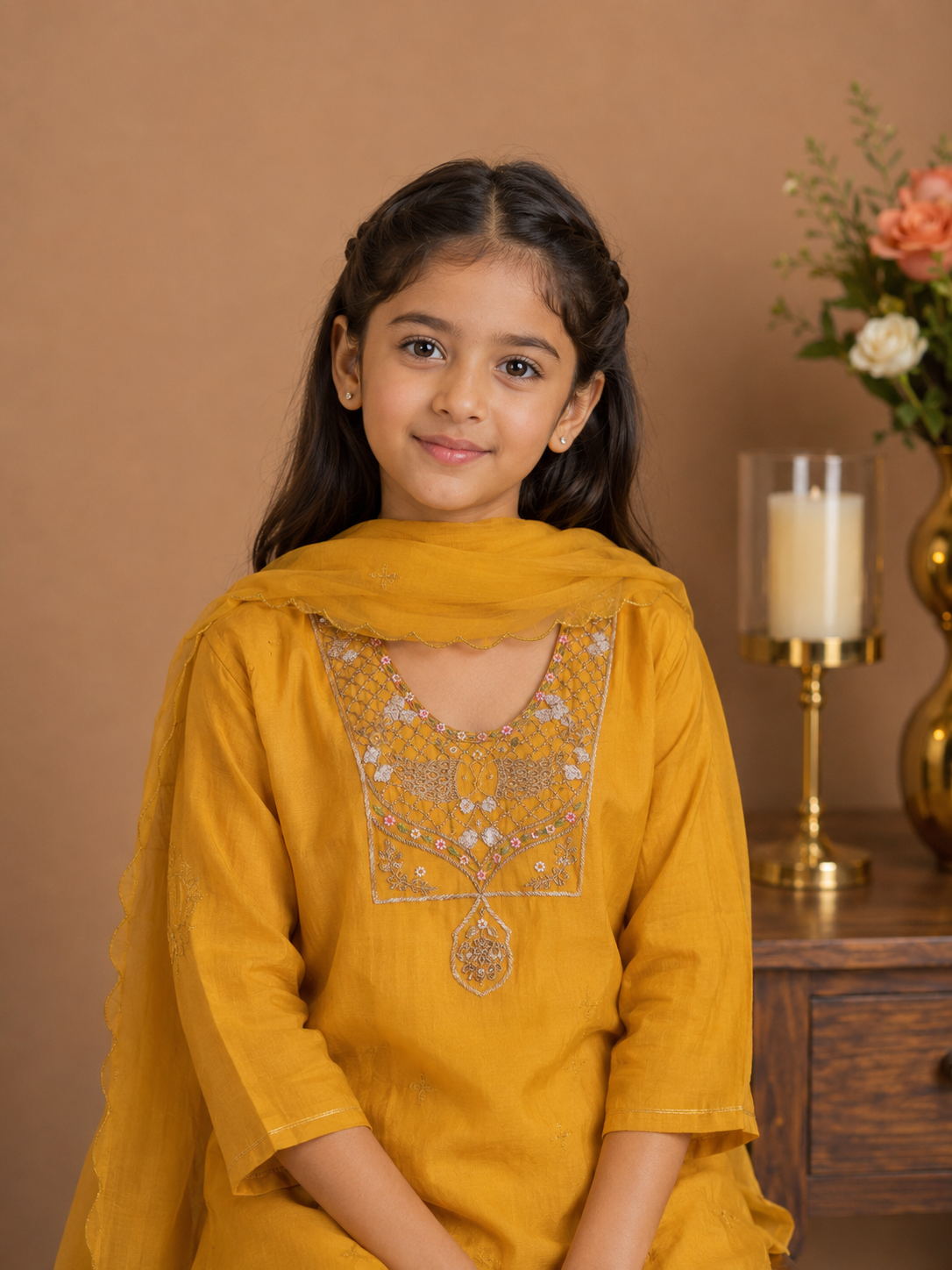 KIDS MUSTARD YELLOW MATSYA TOP PALAZZO WITH DUPATTA