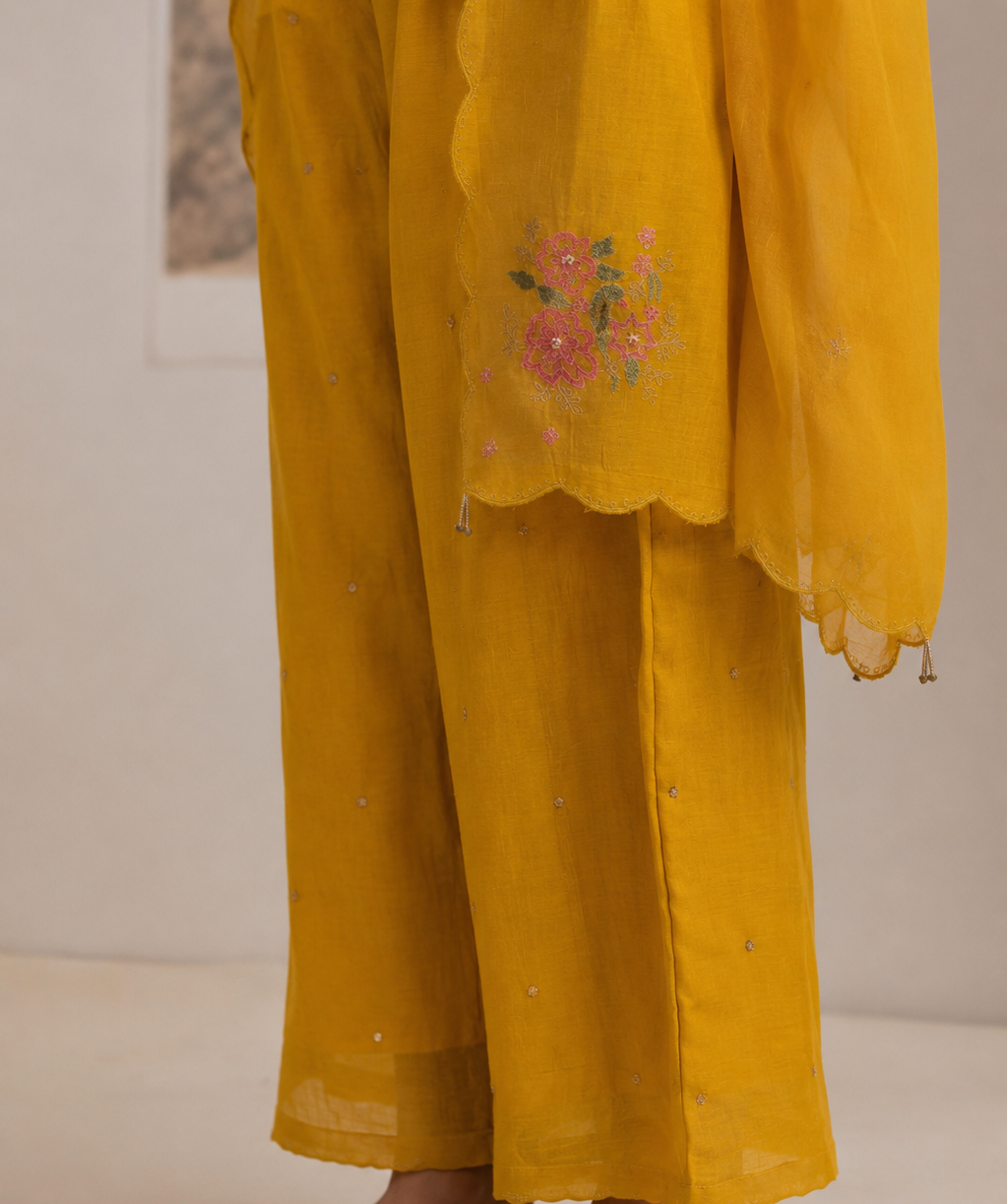 KIDS MUSTARD YELLOW MATSYA TOP PALAZZO WITH DUPATTA