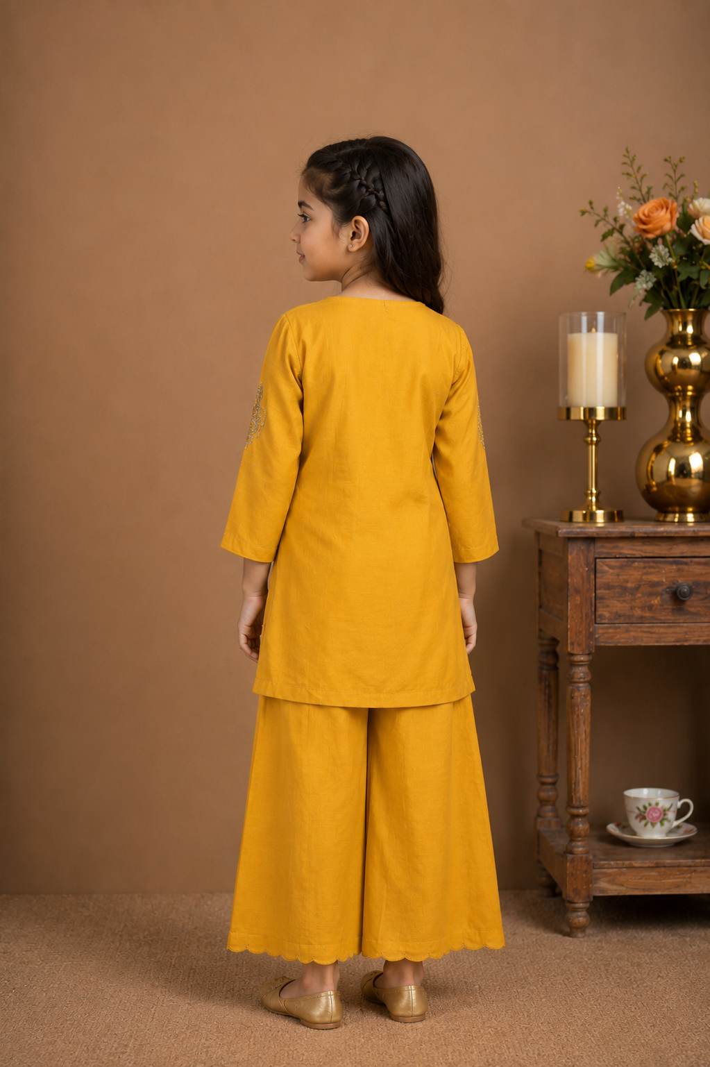 KIDS MUSTARD YELLOW MATSYA TOP PALAZZO WITH DUPATTA
