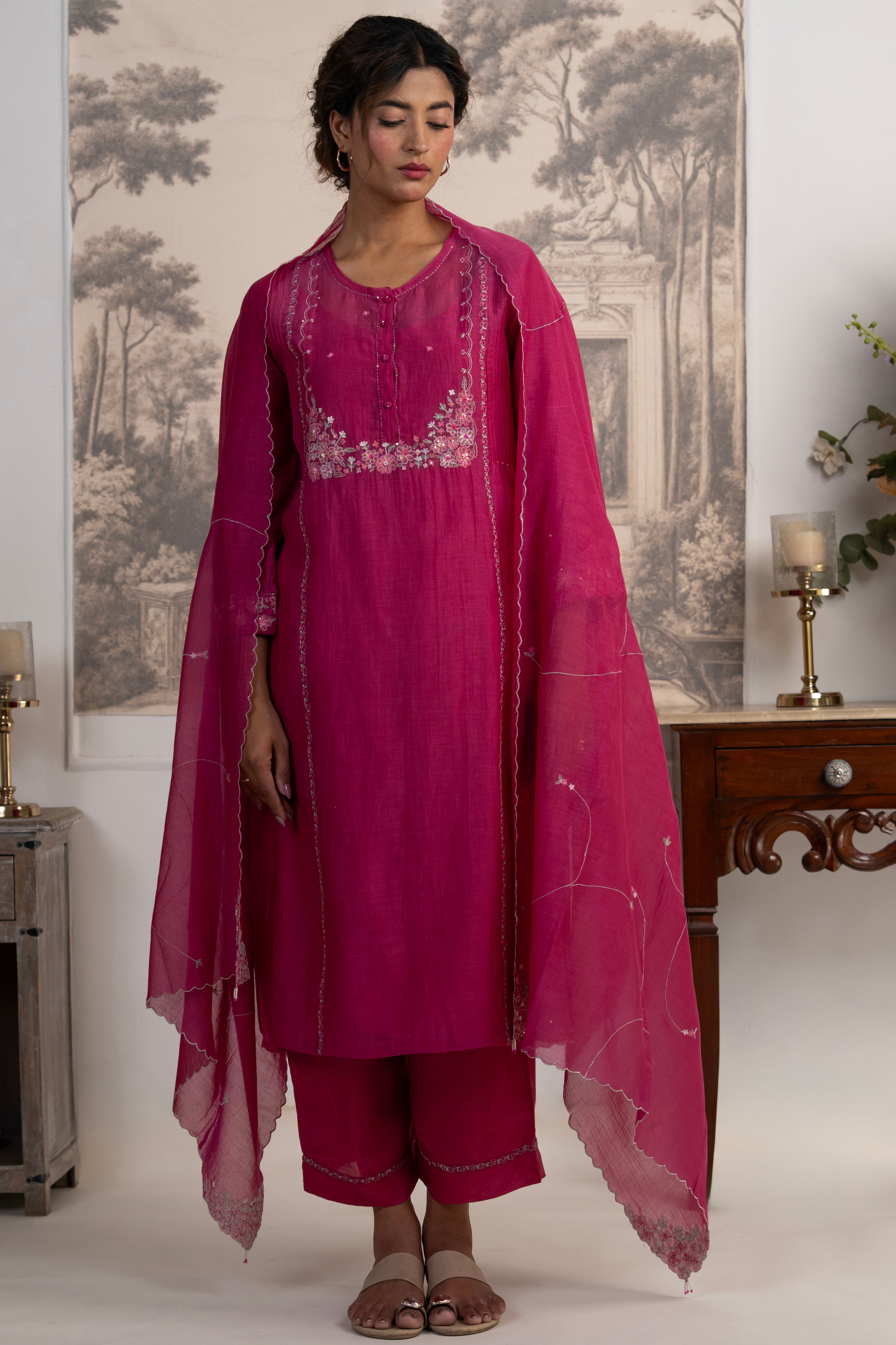 Rani pink Beaded bageecha Suit set
