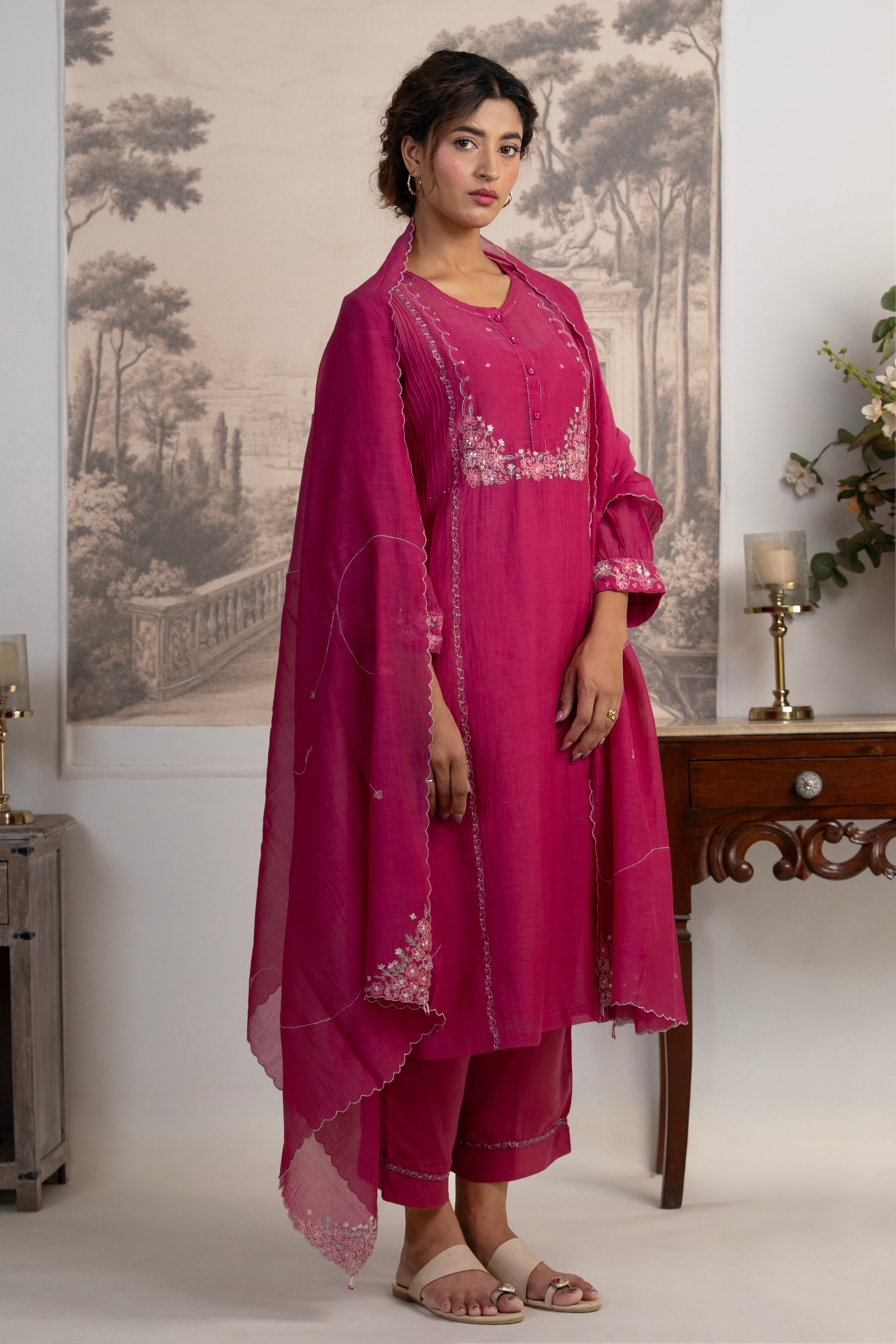 Rani pink Beaded bageecha Suit set