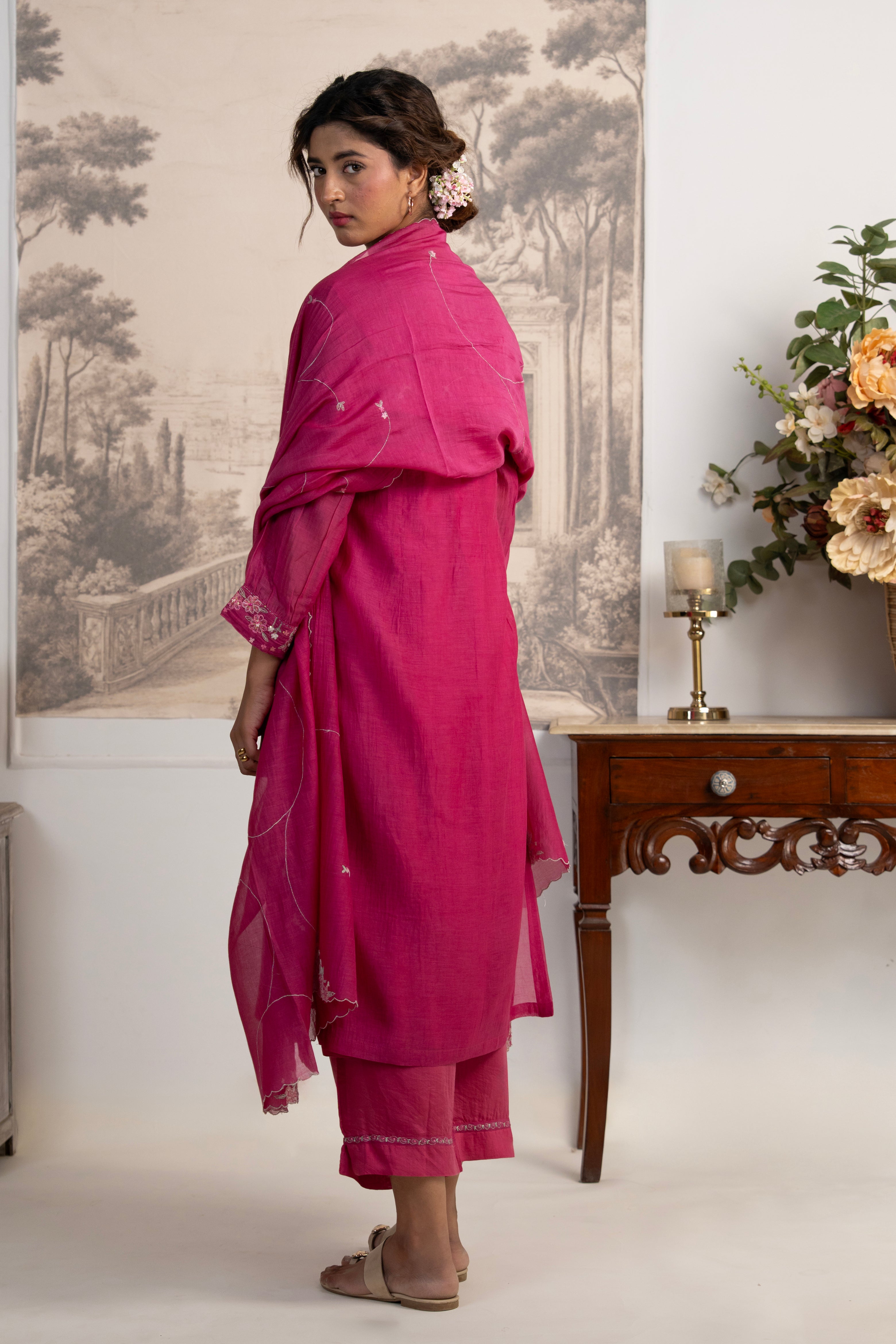 Rani pink Beaded bageecha Suit set