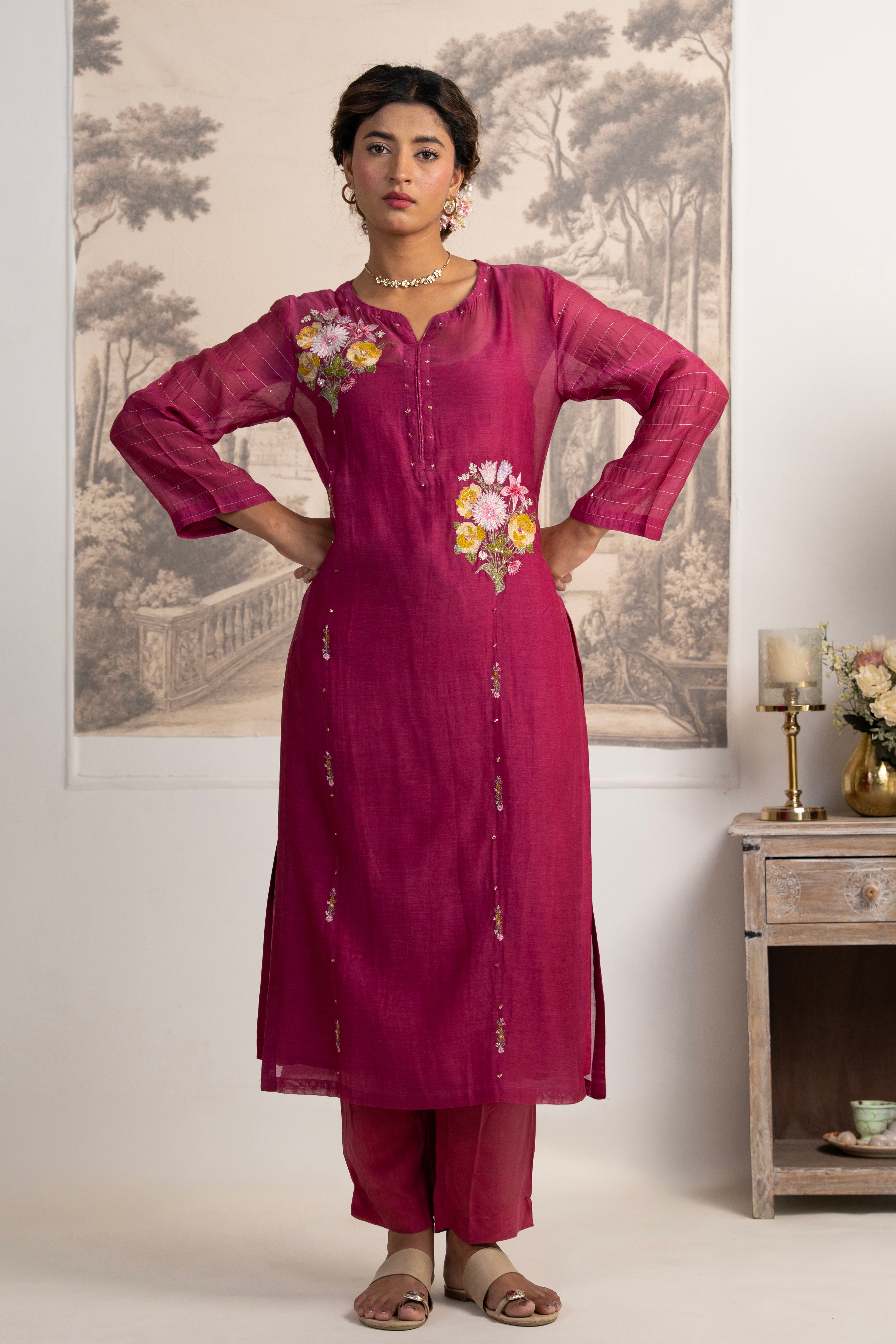 Rani pink twin bouquet suit set