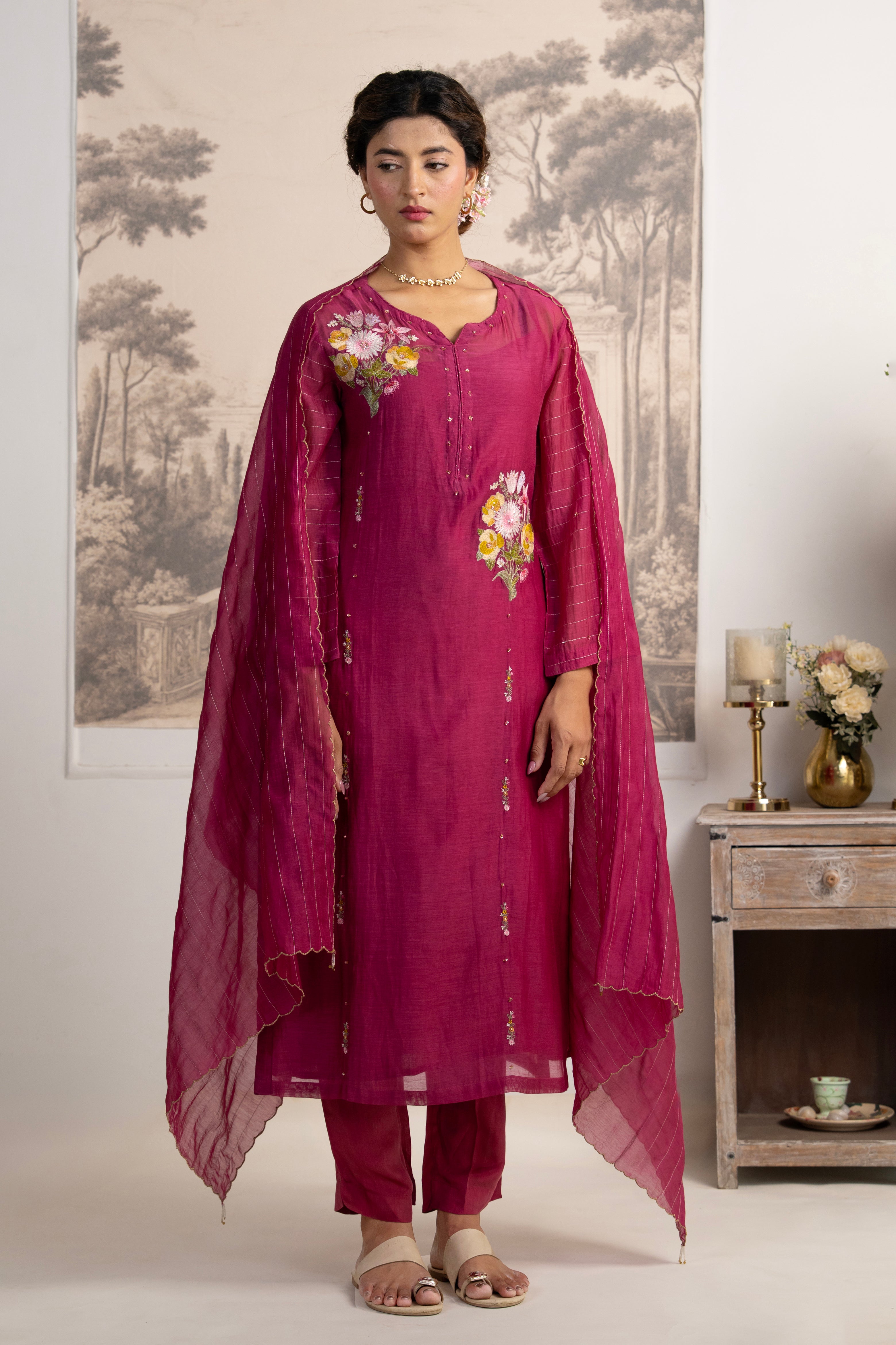Rani pink twin bouquet suit set