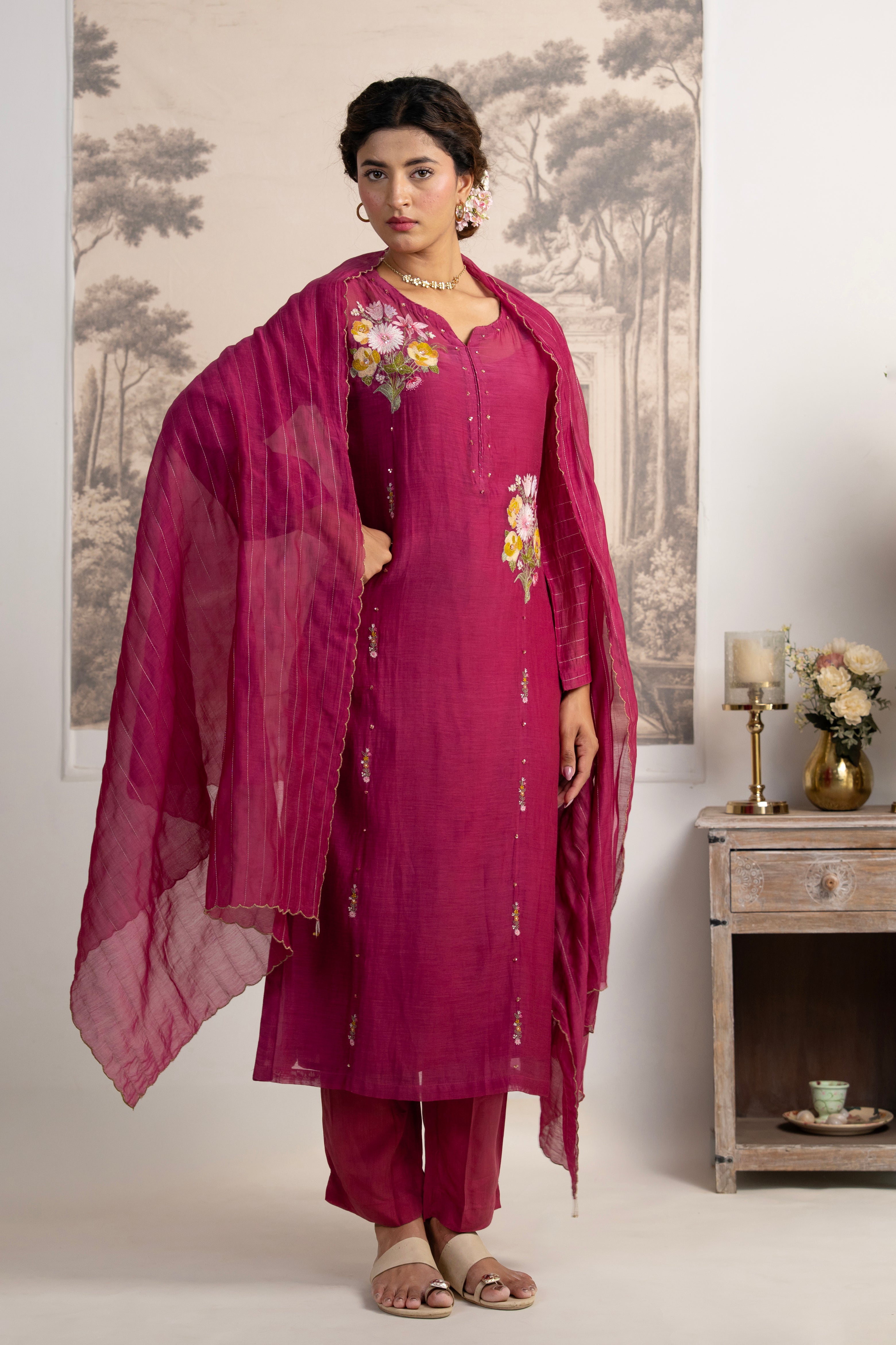 Rani pink twin bouquet suit set
