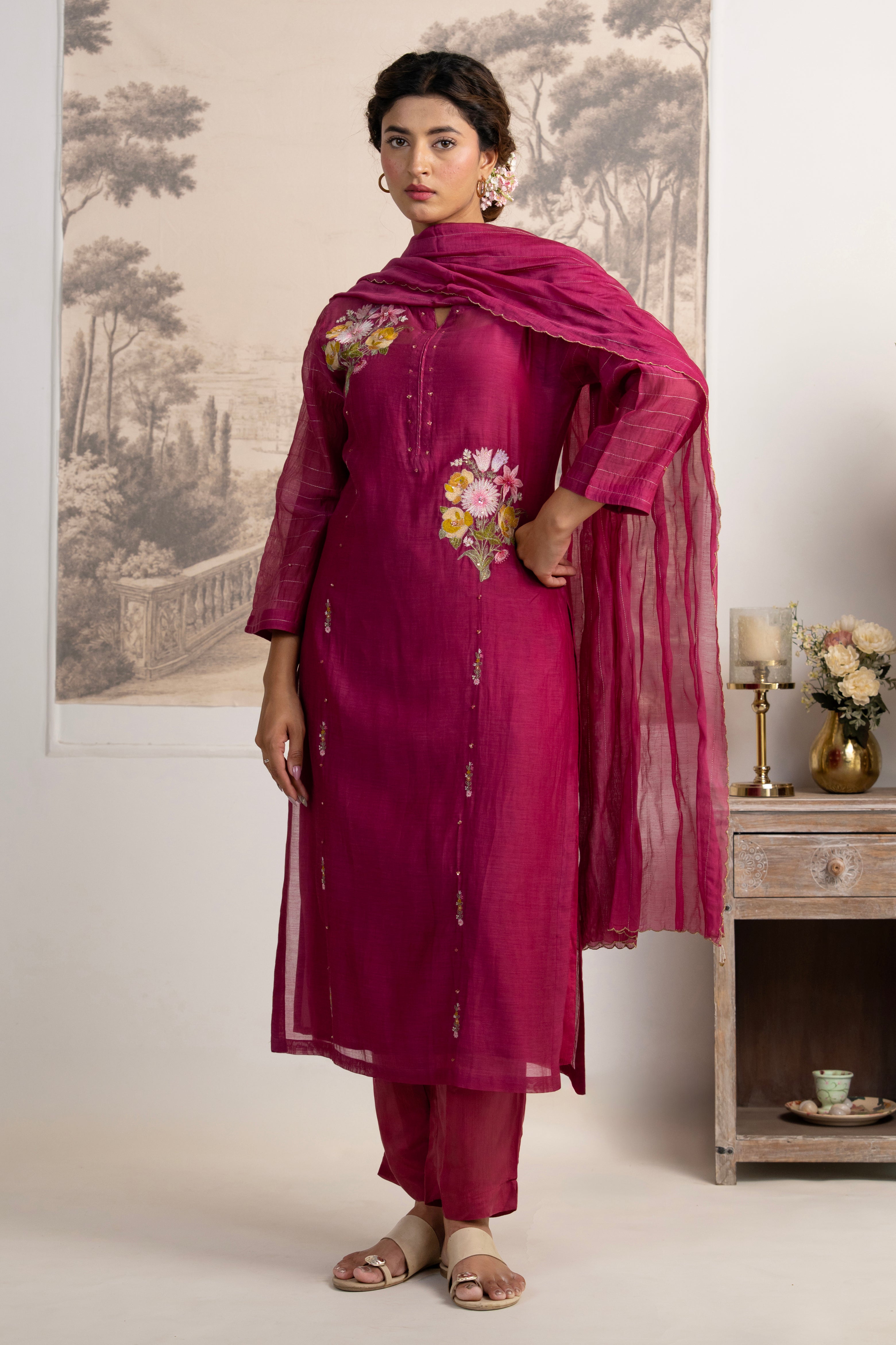 Rani pink twin bouquet suit set