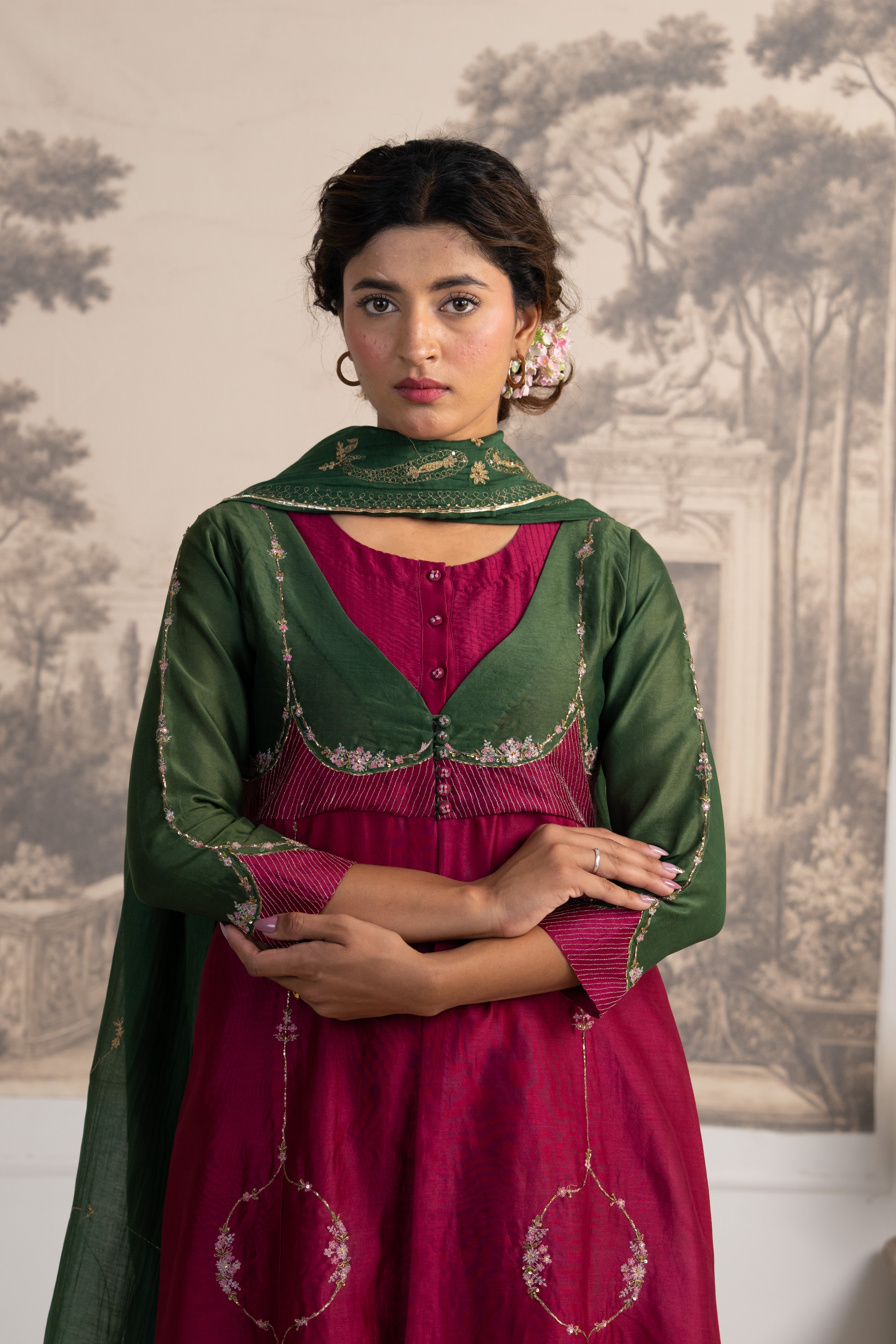 BOTTLE GREEN RANI PINK MASTANI SUIT SET